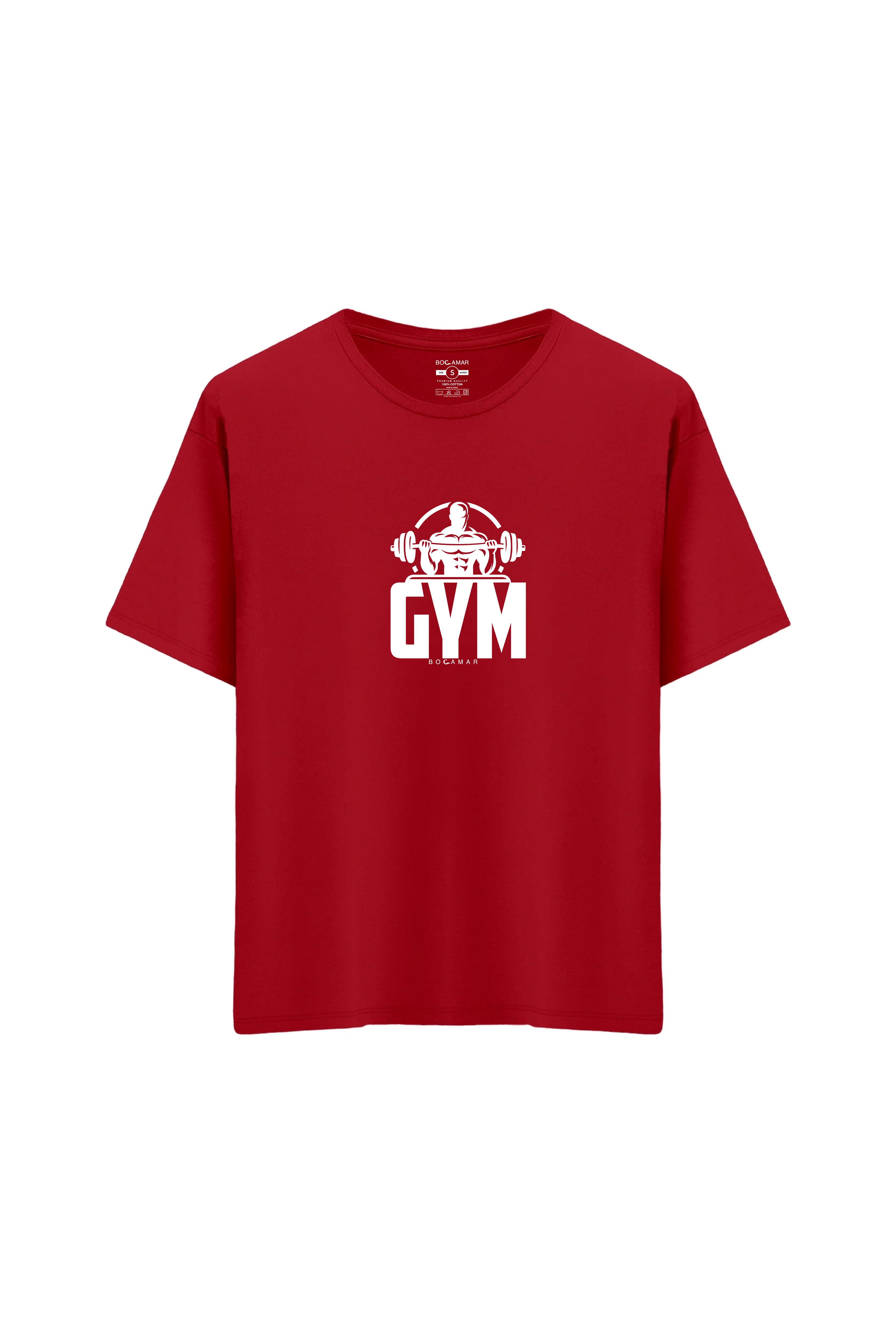 Oversize Unisex Bisiklet Yaka T-Shirt - KIRMIZI
