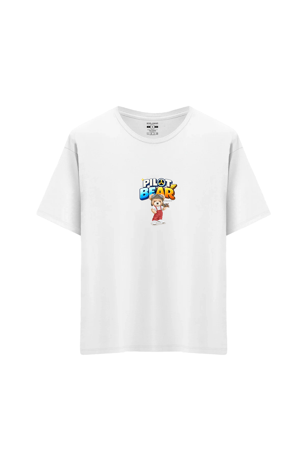 Oversize Unisex Bisiklet Yaka T-Shirt - BEYAZ
