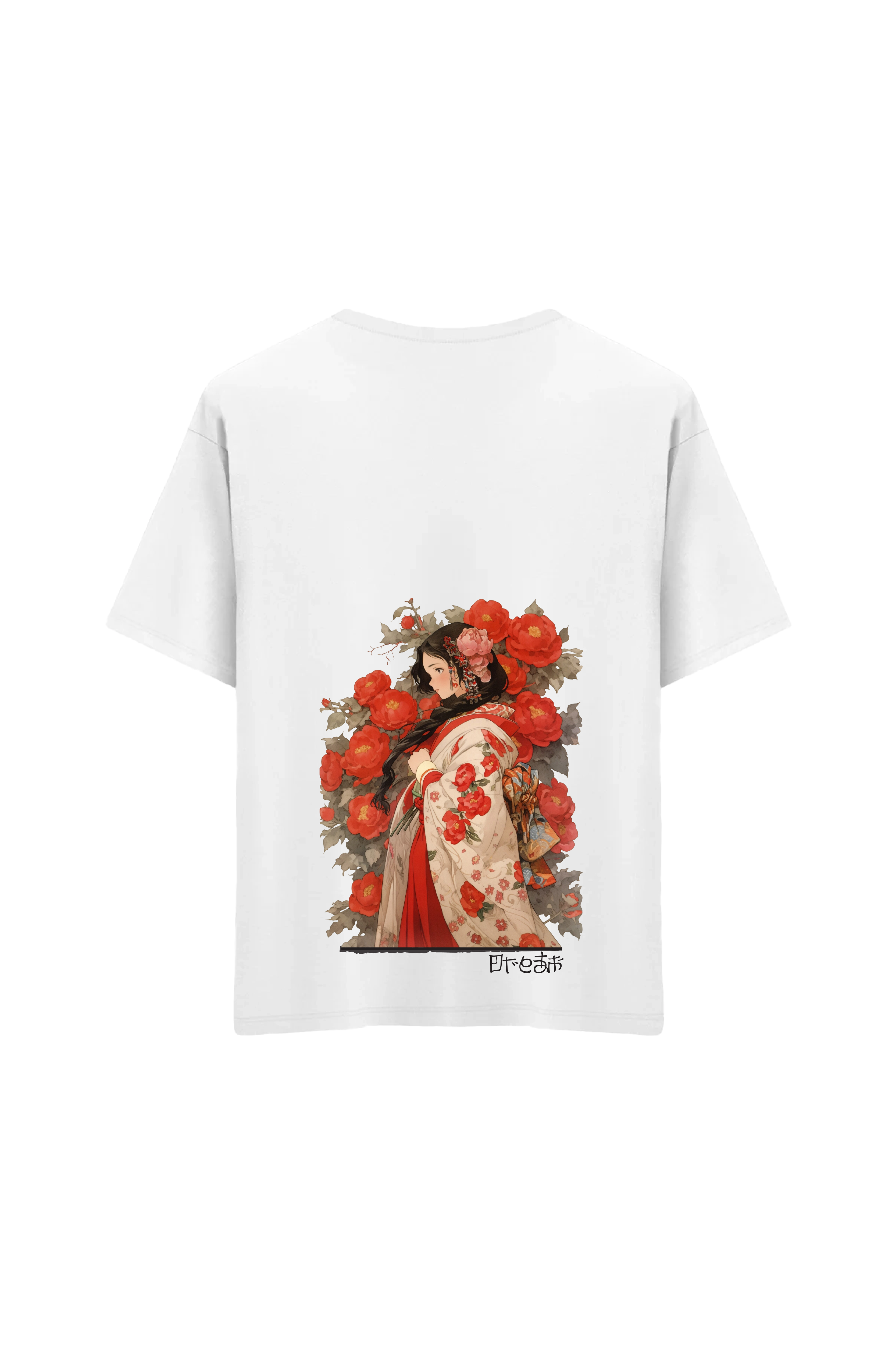 Oversize Unisex Bisiklet Yaka T-Shirt - BEYAZ