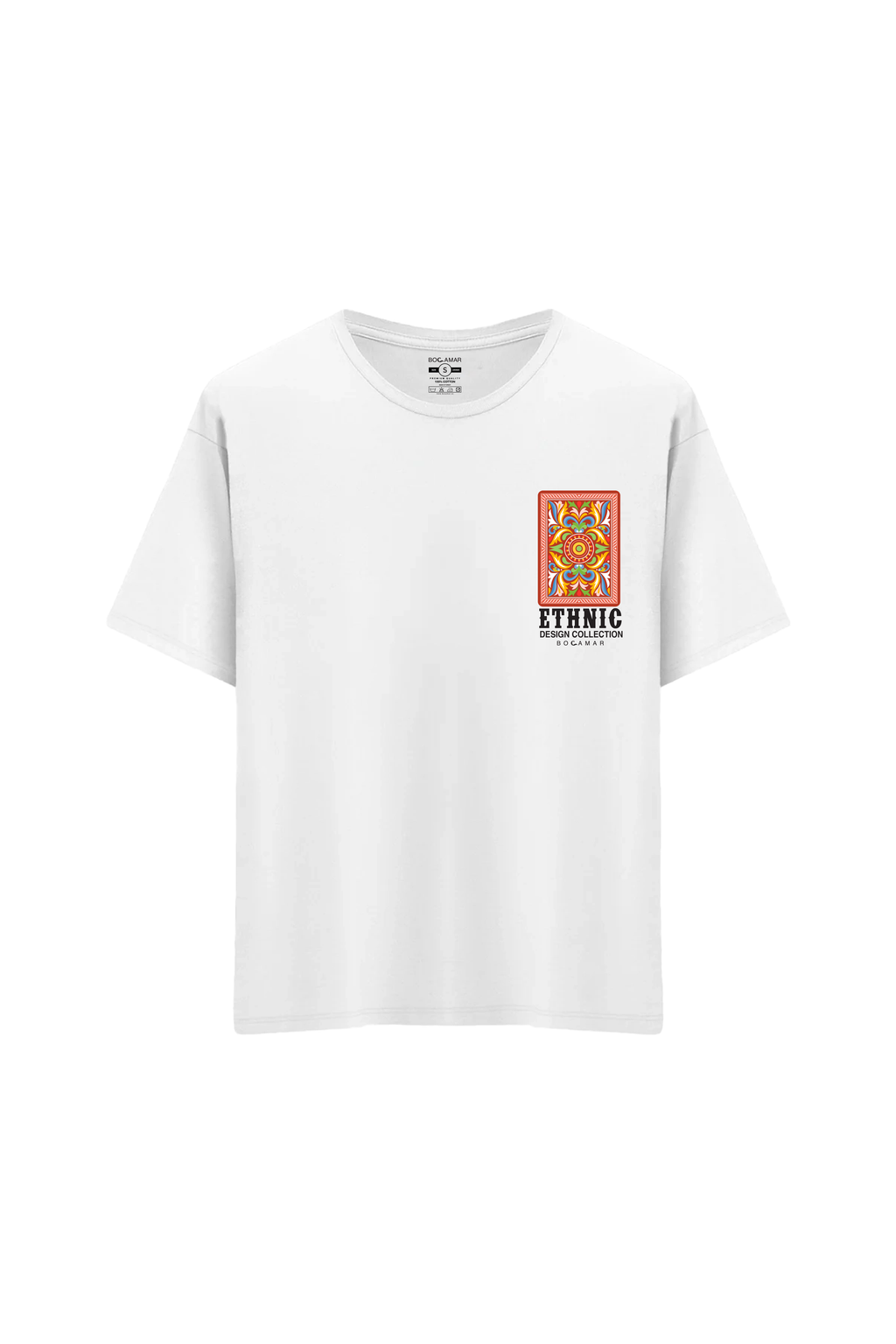 Oversize Unisex Bisiklet Yaka T-Shirt - BEYAZ
