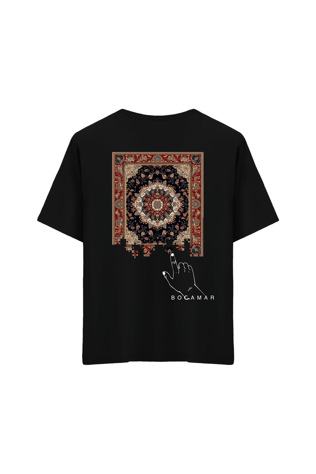 Etnik Desen Baskılı Oversize Unisex Bisiklet Yaka T-Shirt - No.1