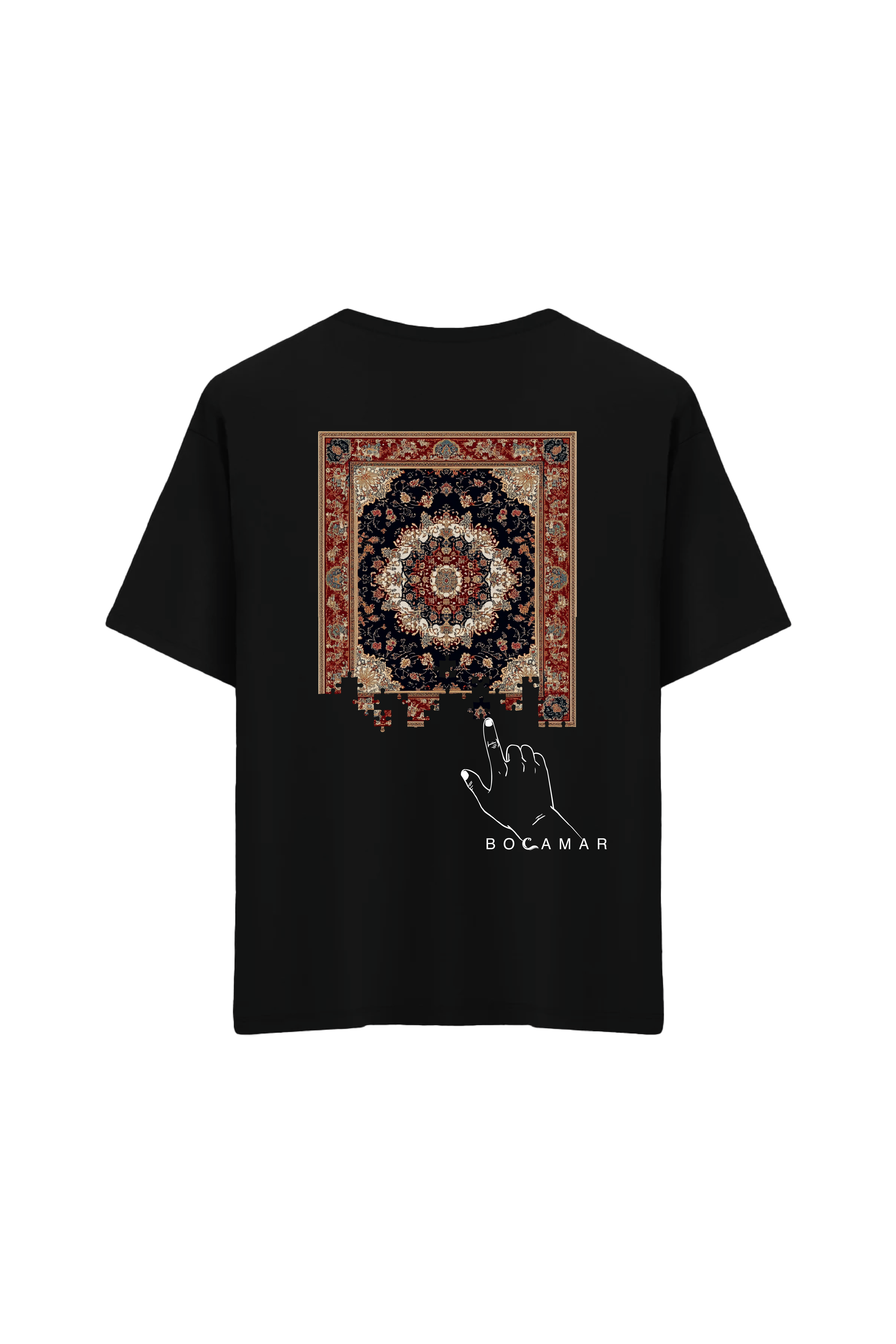 Etnik Desen Baskılı Oversize Unisex Bisiklet Yaka T-Shirt - No.1