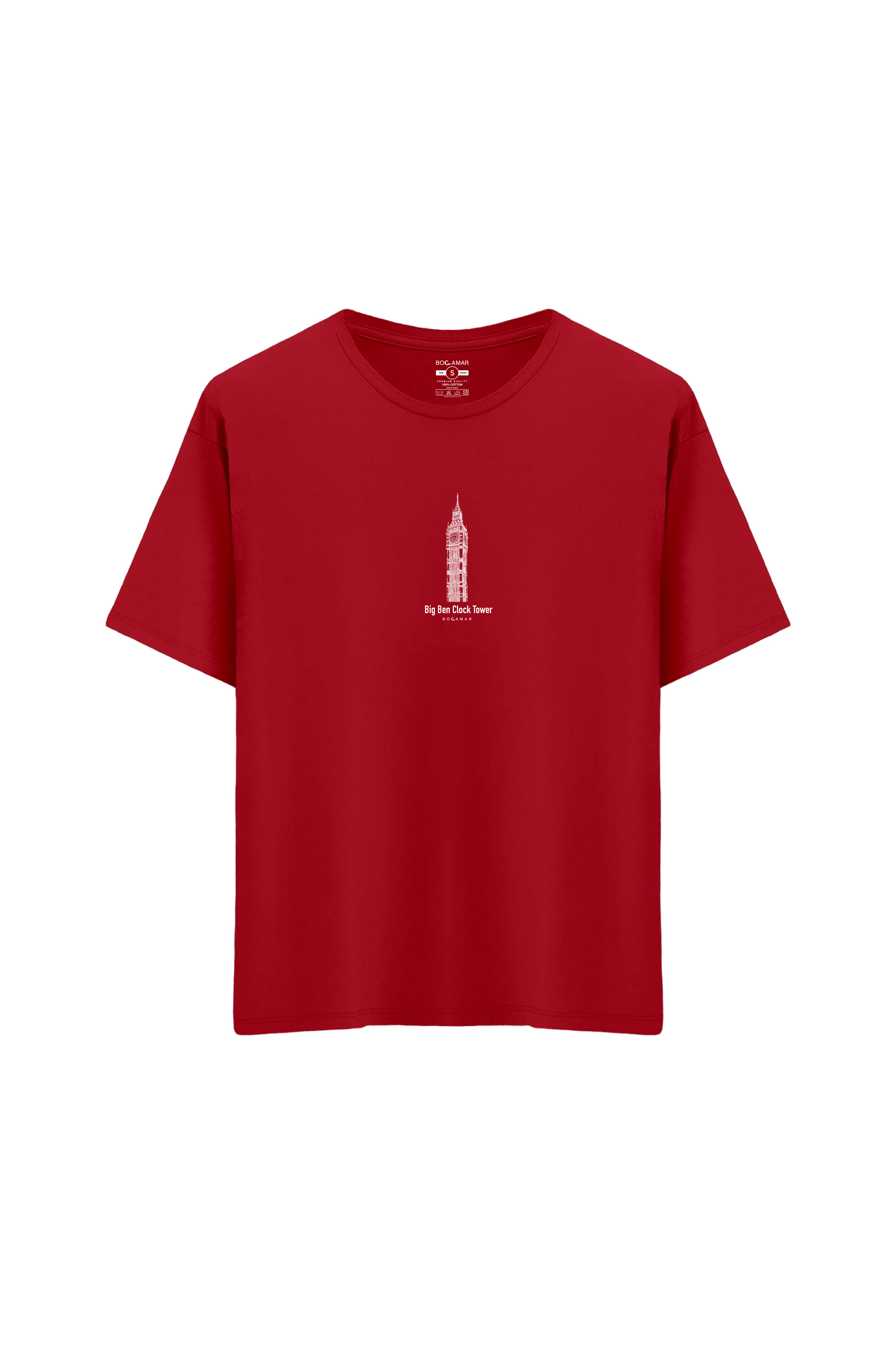 Oversize Unisex Bisiklet Yaka T-Shirt - KIRMIZI
