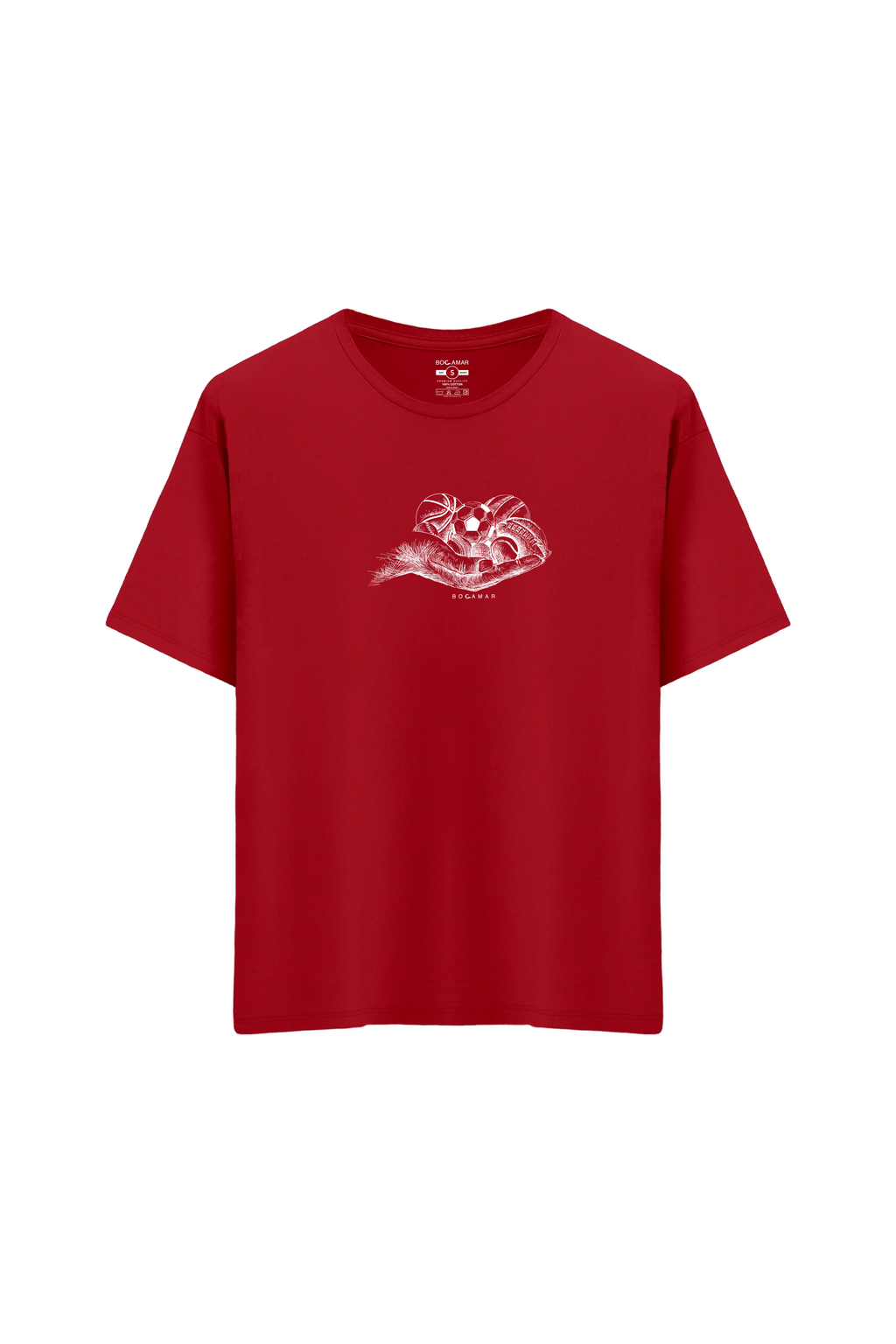 Oversize Unisex Bisiklet Yaka T-Shirt - KIRMIZI