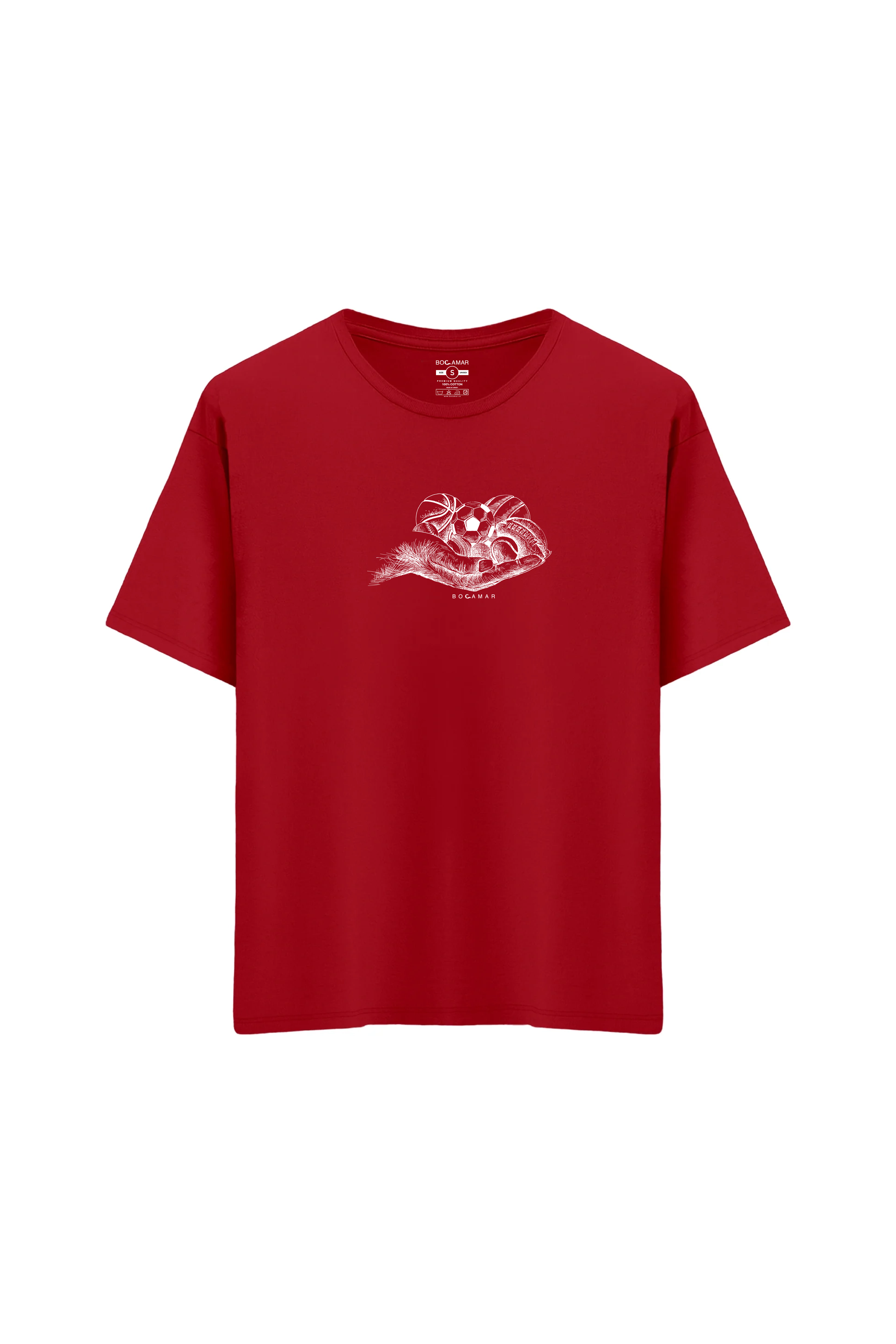 Oversize Unisex Bisiklet Yaka T-Shirt - KIRMIZI