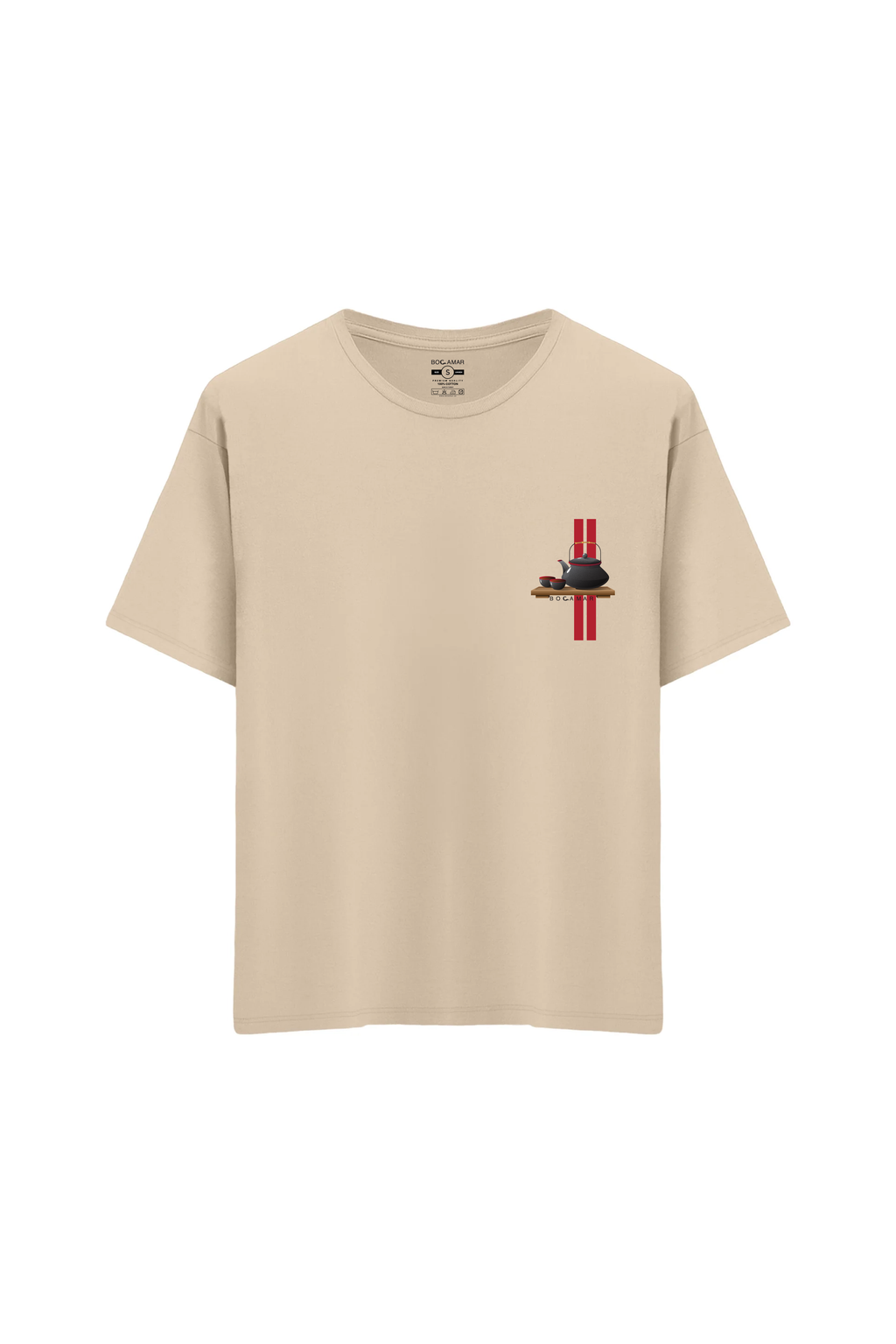 Oversize Unisex Bisiklet Yaka T-Shirt - KREM