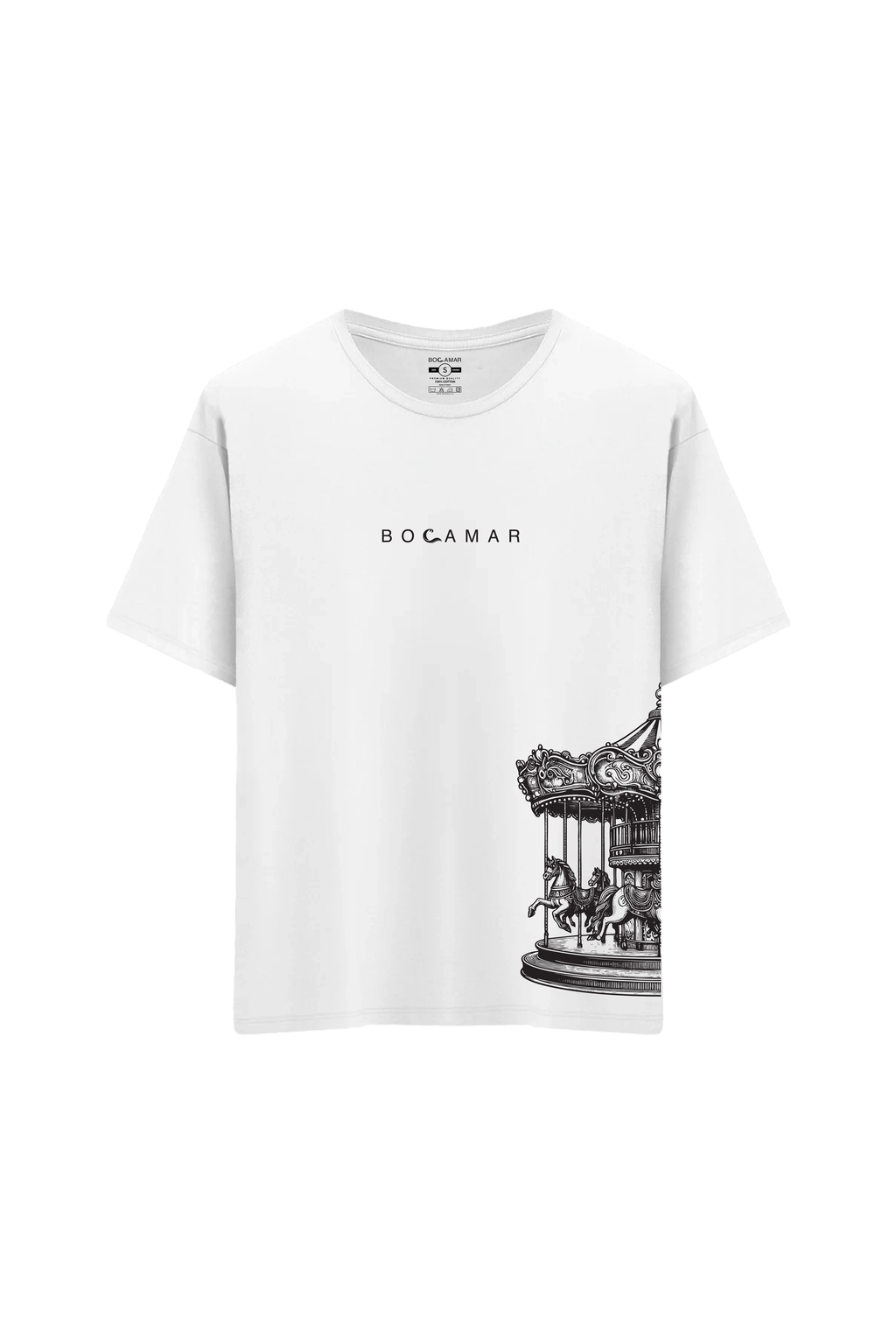 Oversize Unisex Bisiklet Yaka T-Shirt - BEYAZ