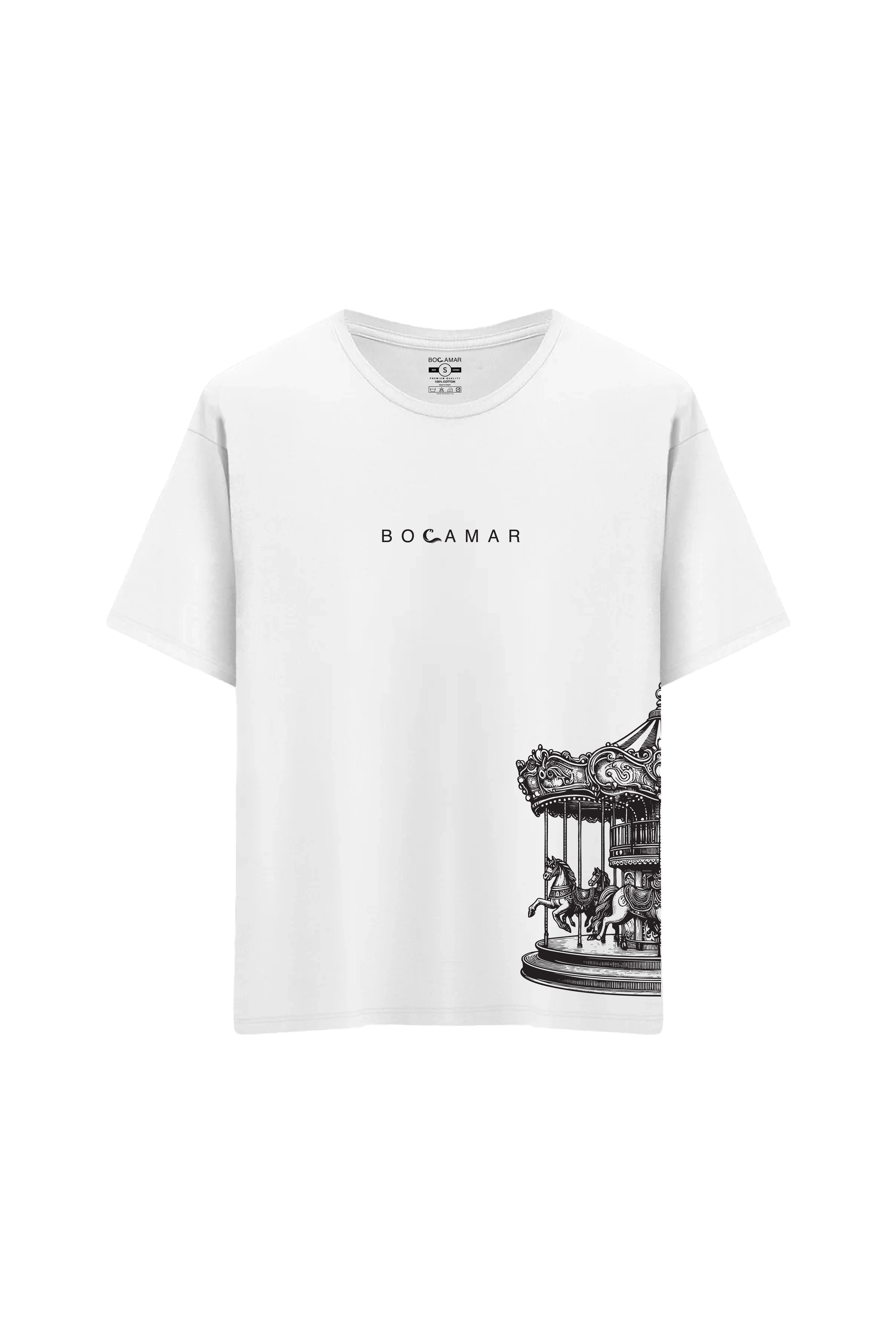 Oversize Unisex Bisiklet Yaka T-Shirt - BEYAZ