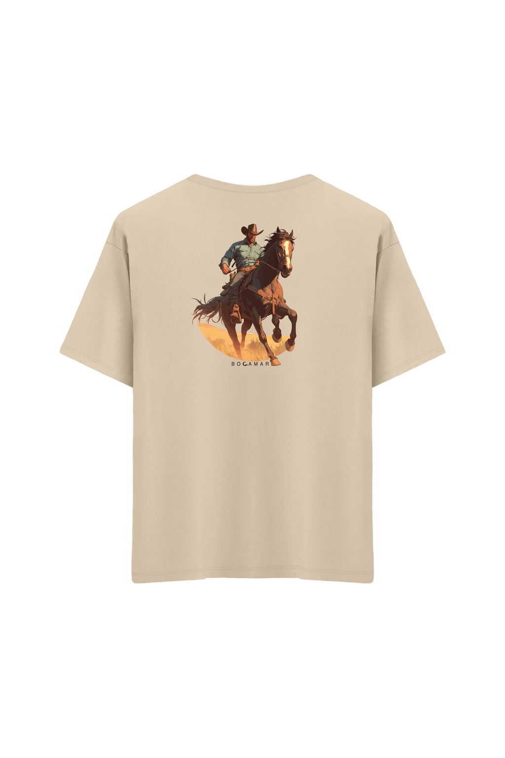 Oversize Unisex Bisiklet Yaka T-Shirt - KREM