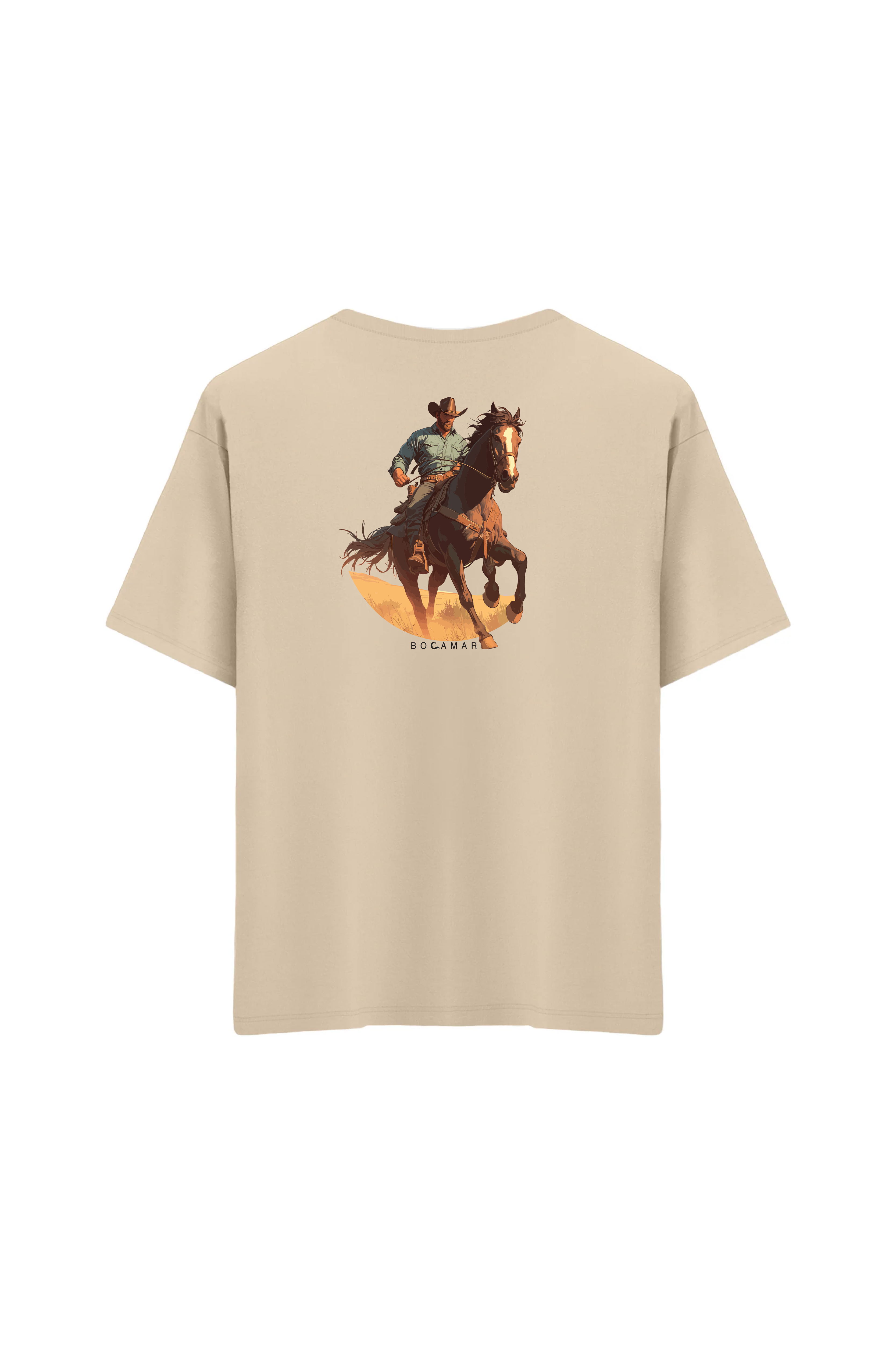 Oversize Unisex Bisiklet Yaka T-Shirt - KREM