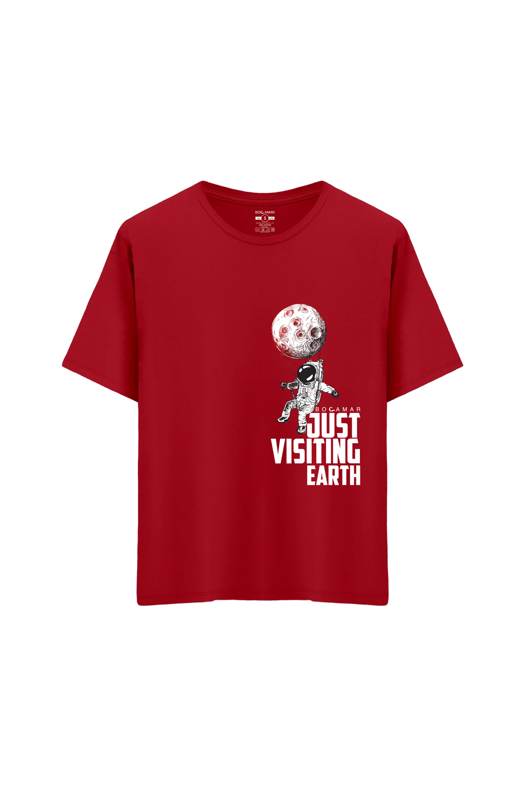 Oversize Unisex Bisiklet Yaka T-Shirt - KIRMIZI