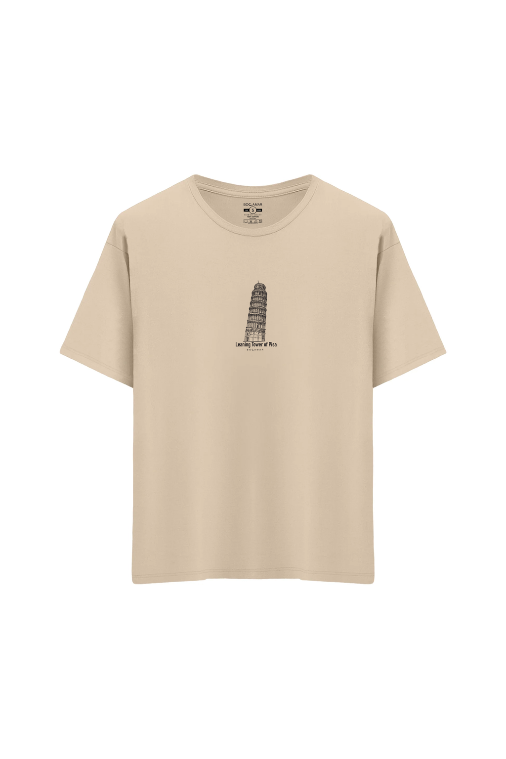Oversize Unisex Bisiklet Yaka T-Shirt - KREM