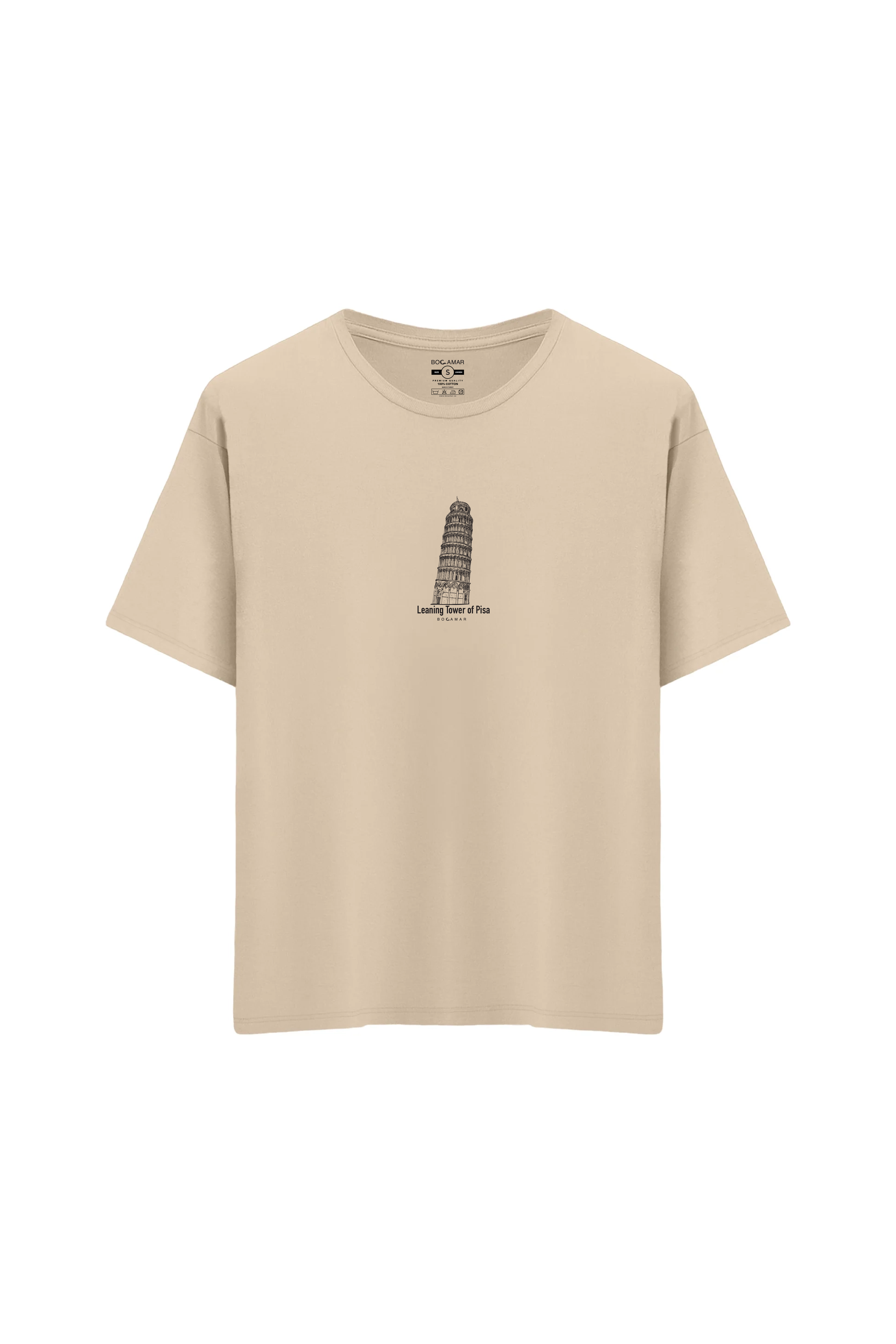 Oversize Unisex Bisiklet Yaka T-Shirt - KREM
