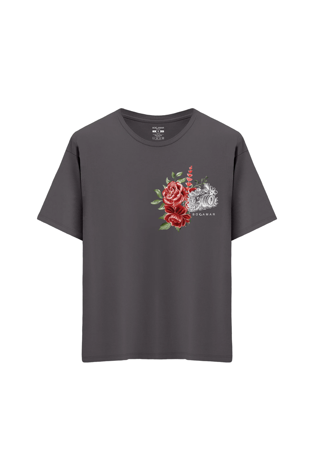 Oversize Unisex Bisiklet Yaka T-Shirt - ANTRASİT