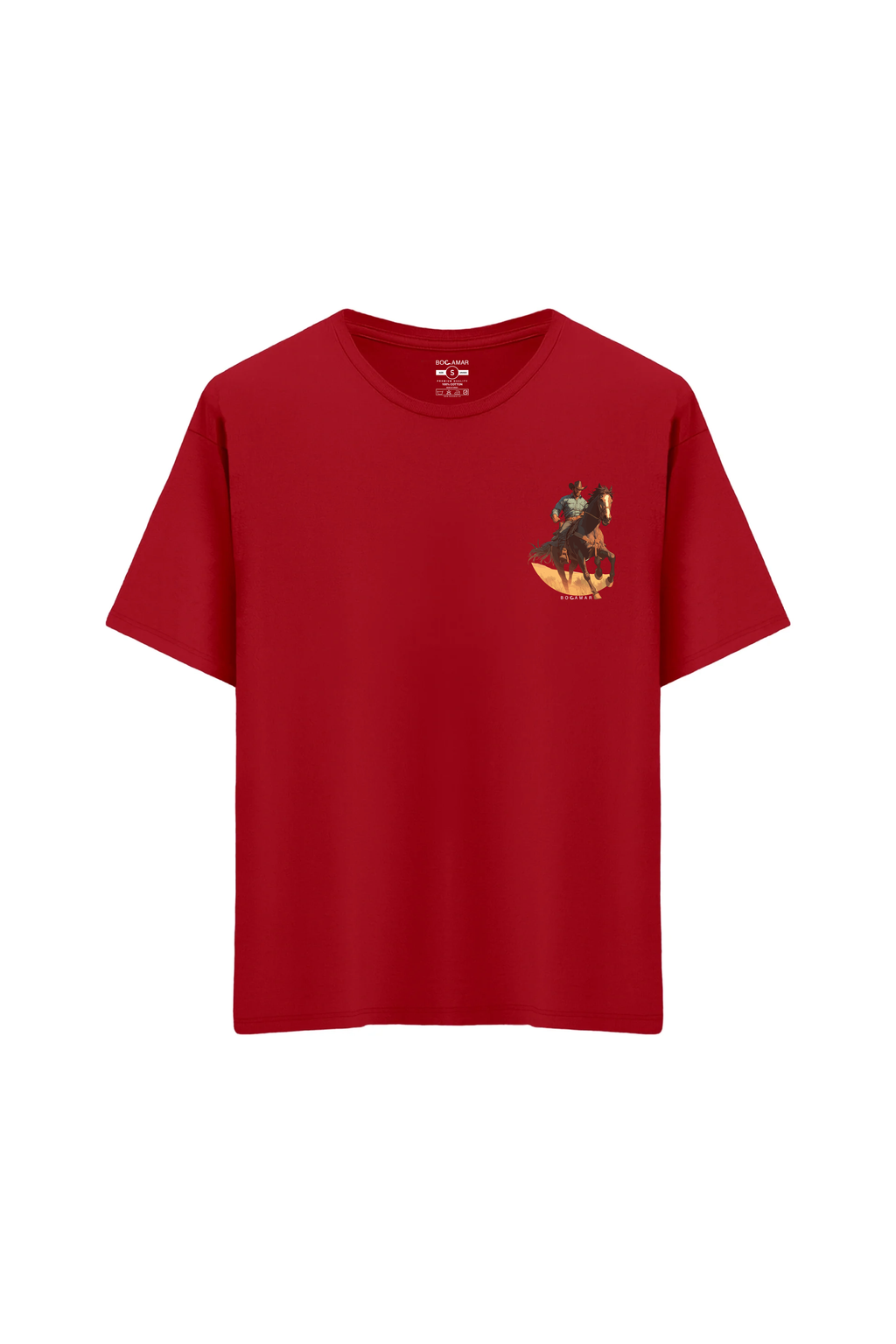 Oversize Unisex Bisiklet Yaka T-Shirt - KIRMIZI