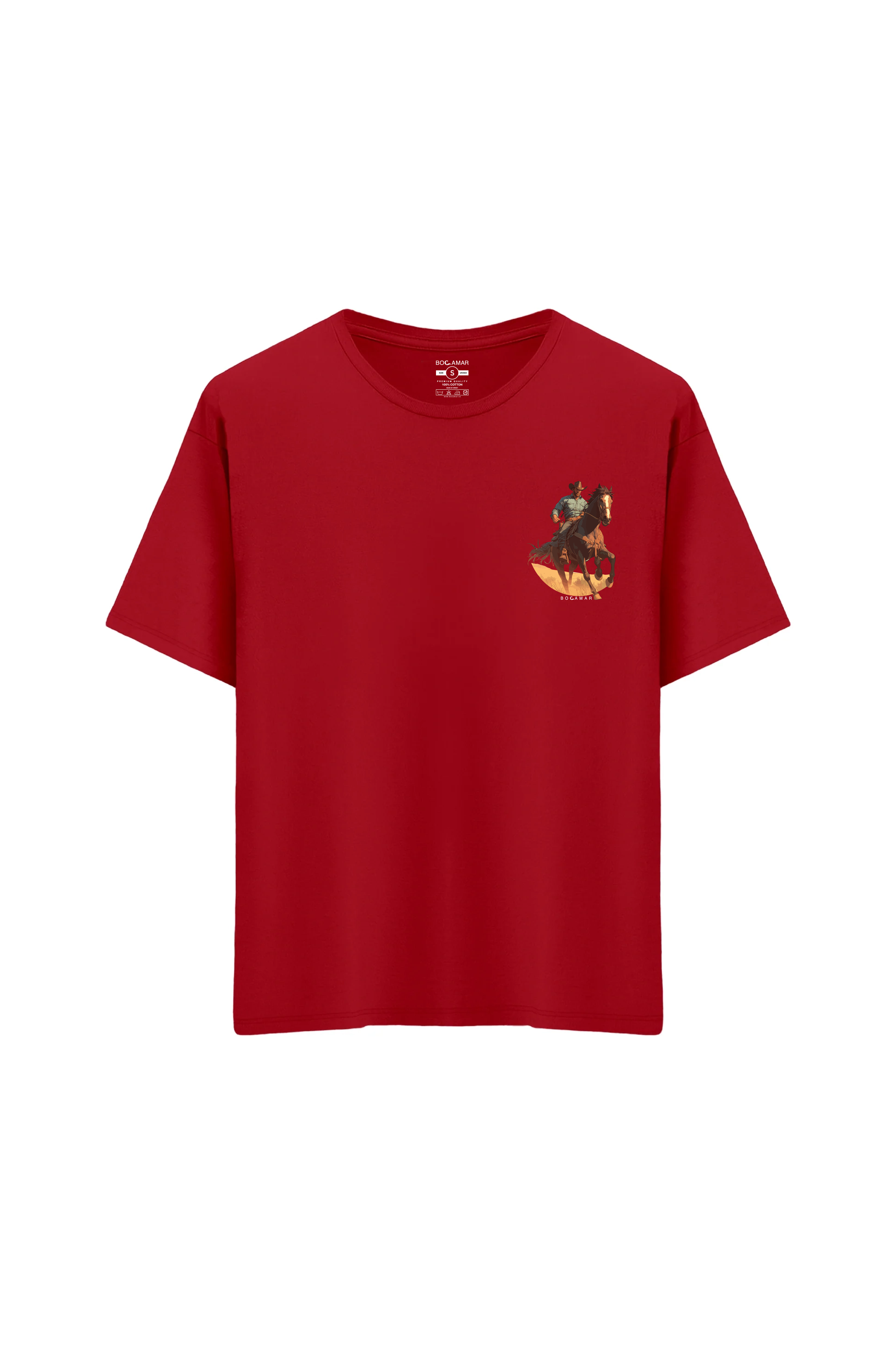 Oversize Unisex Bisiklet Yaka T-Shirt - KIRMIZI