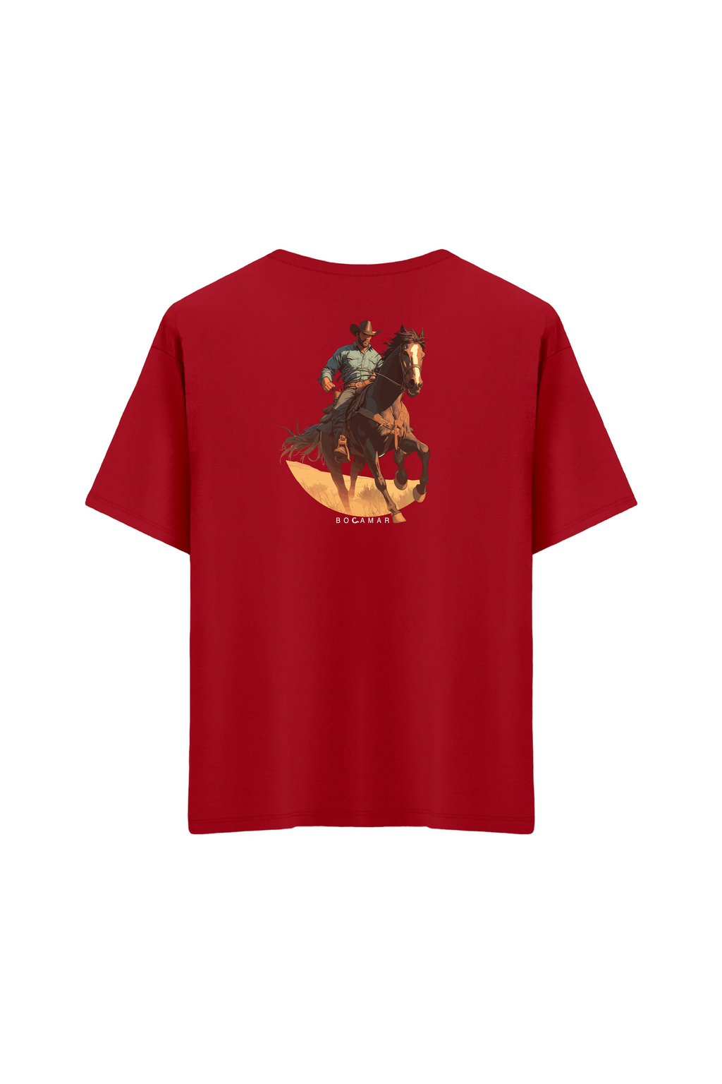 Oversize Unisex Bisiklet Yaka T-Shirt - KIRMIZI