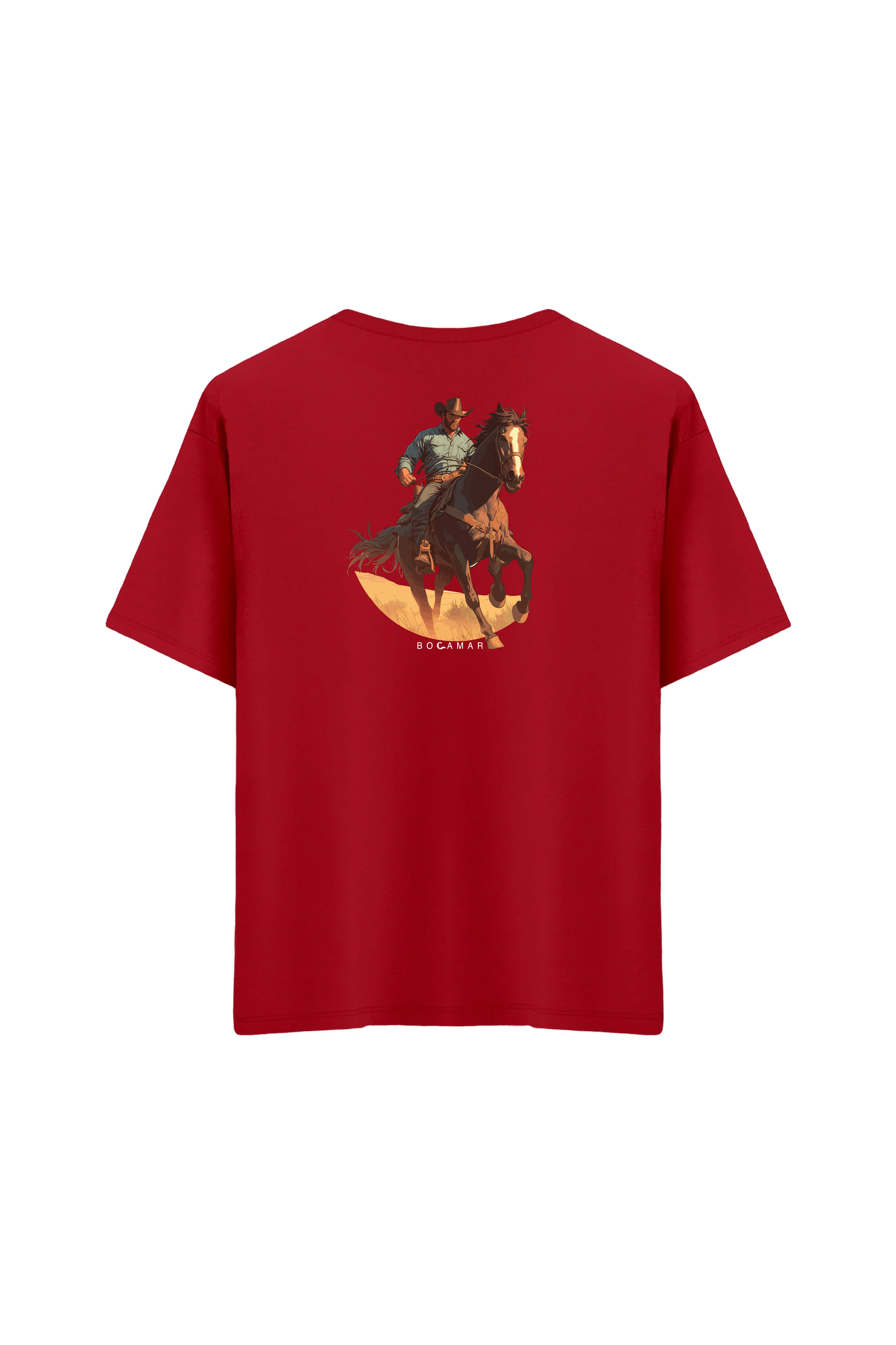 Oversize Unisex Bisiklet Yaka T-Shirt - KIRMIZI