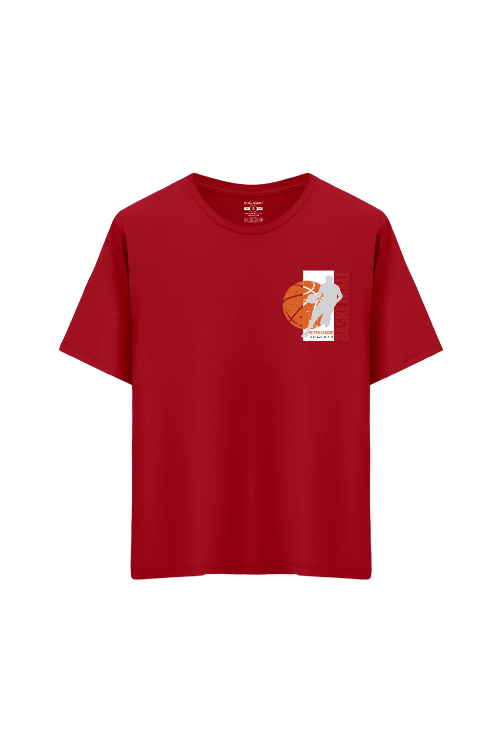 Oversize Unisex Bisiklet Yaka T-Shirt - KIRMIZI