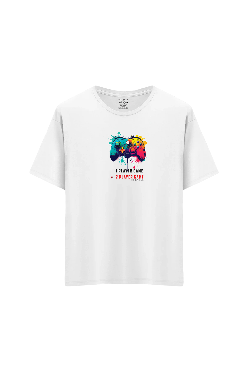 Oversize Unisex Bisiklet Yaka T-Shirt - BEYAZ