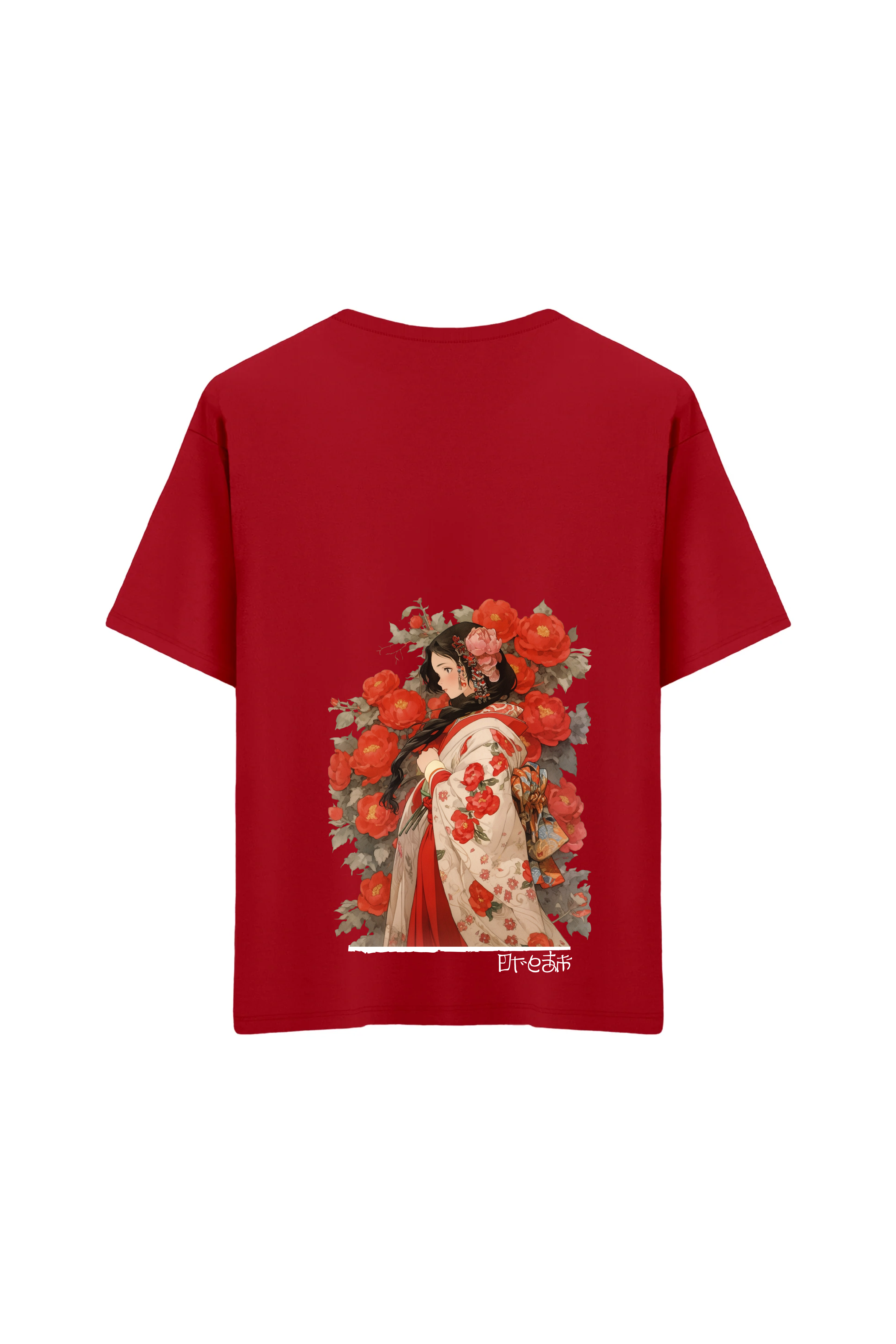 Oversize Unisex Bisiklet Yaka T-Shirt - KIRMIZI