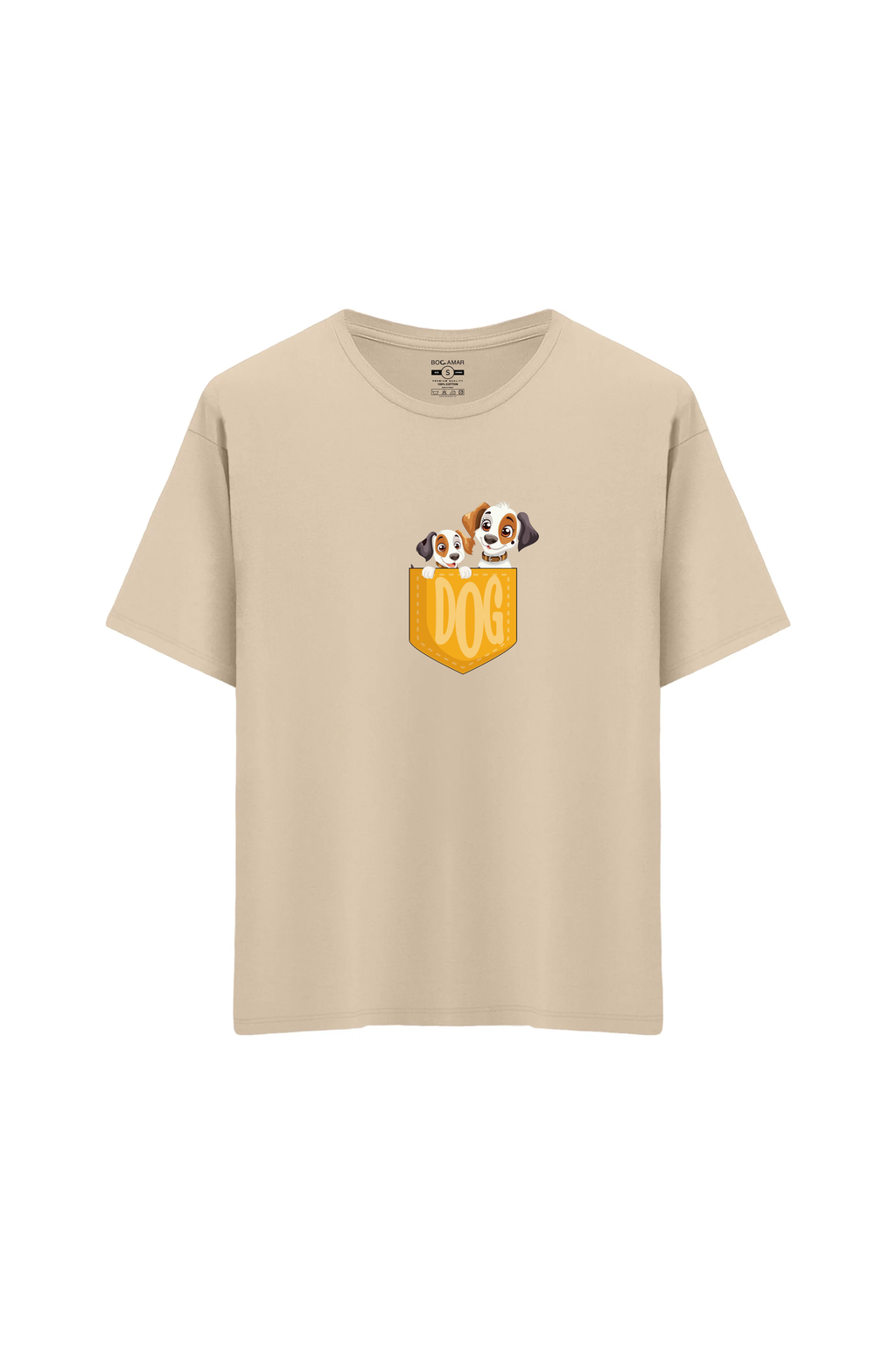 Oversize Unisex Bisiklet Yaka T-Shirt - KREM