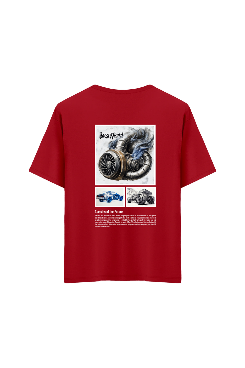 Oversize Unisex Bisiklet Yaka T-Shirt - KIRMIZI