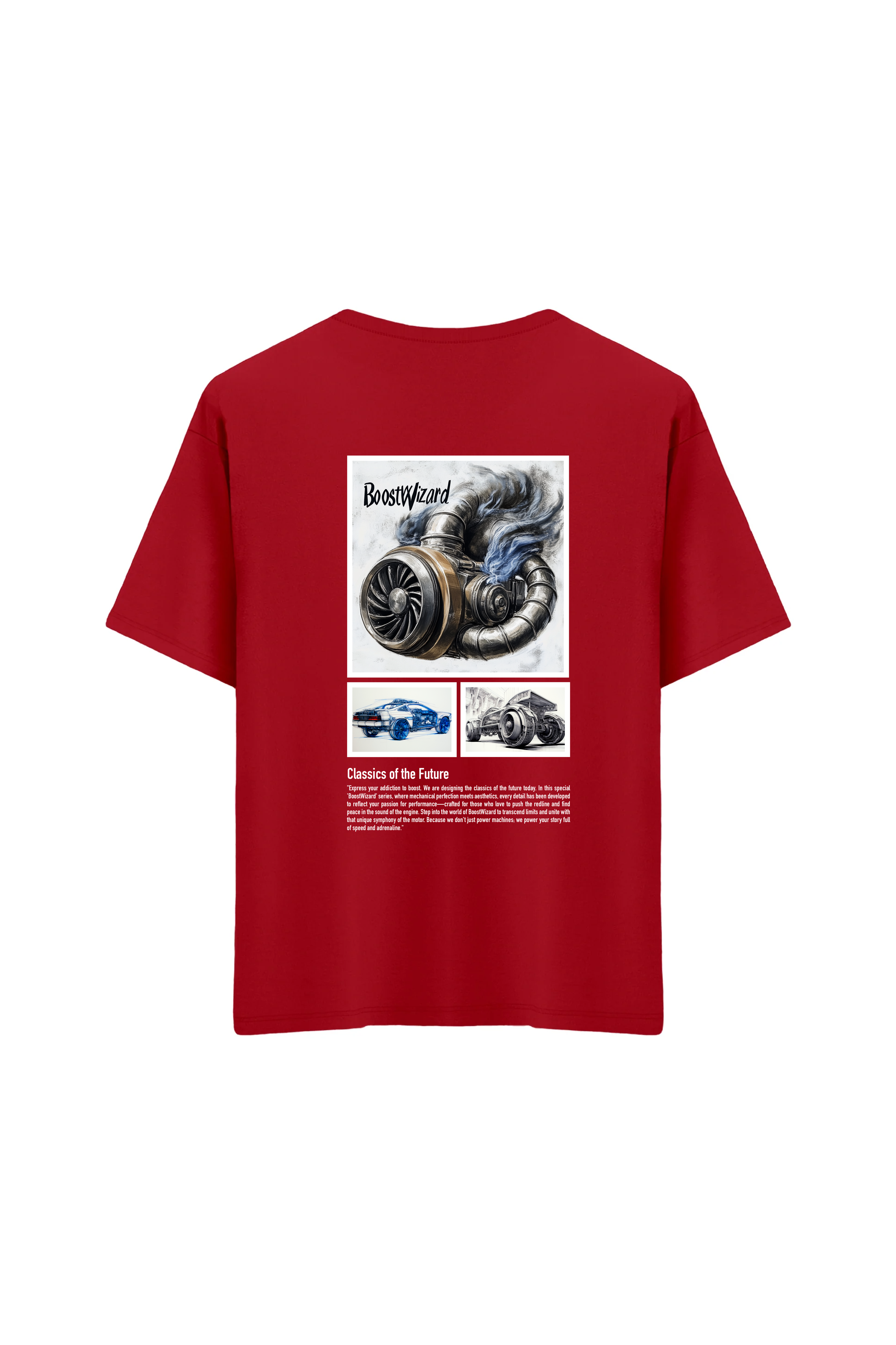 Oversize Unisex Bisiklet Yaka T-Shirt - KIRMIZI