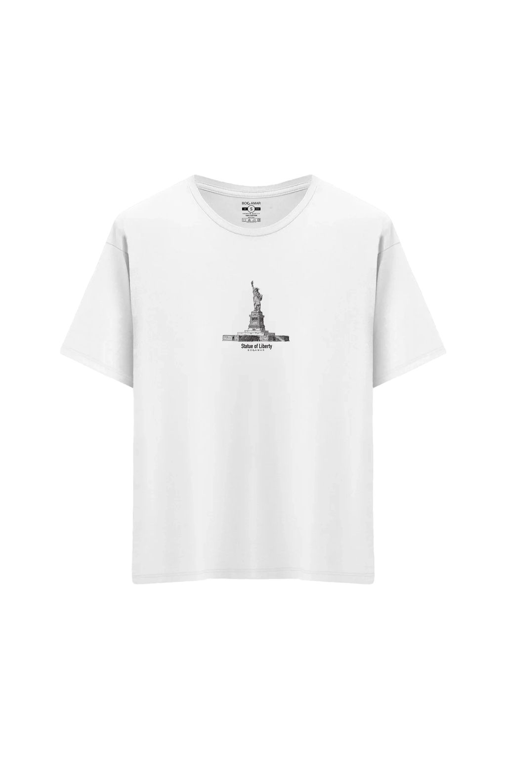 Oversize Unisex Bisiklet Yaka T-Shirt - BEYAZ