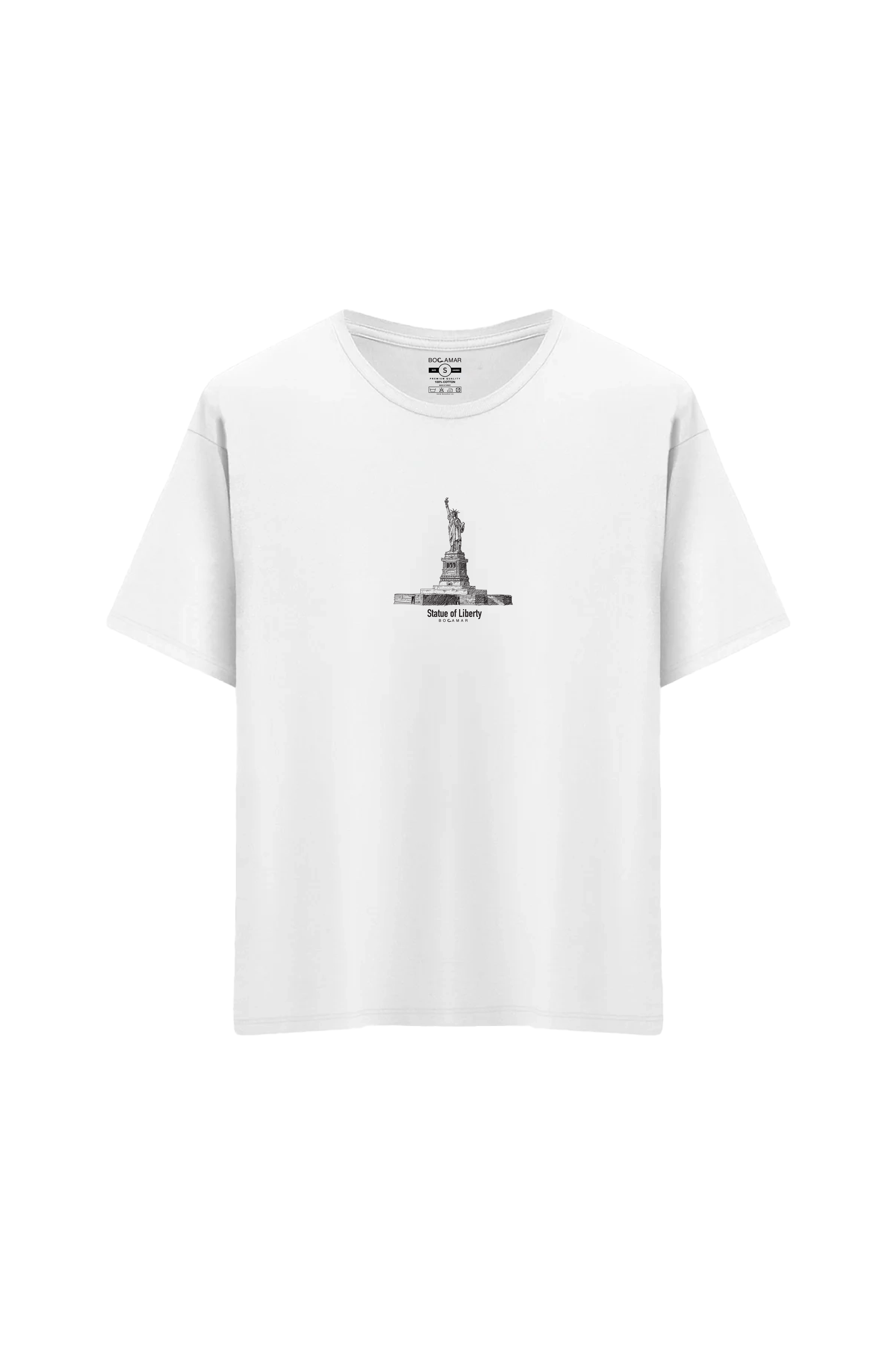 Oversize Unisex Bisiklet Yaka T-Shirt - BEYAZ