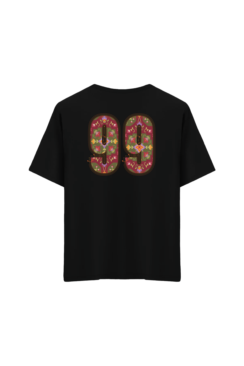Etnik Desen Baskılı Oversize Unisex Bisiklet Yaka T-Shirt - No.2