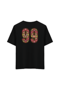 Etnik Desen Baskılı Oversize Unisex Bisiklet Yaka T-Shirt - No.2