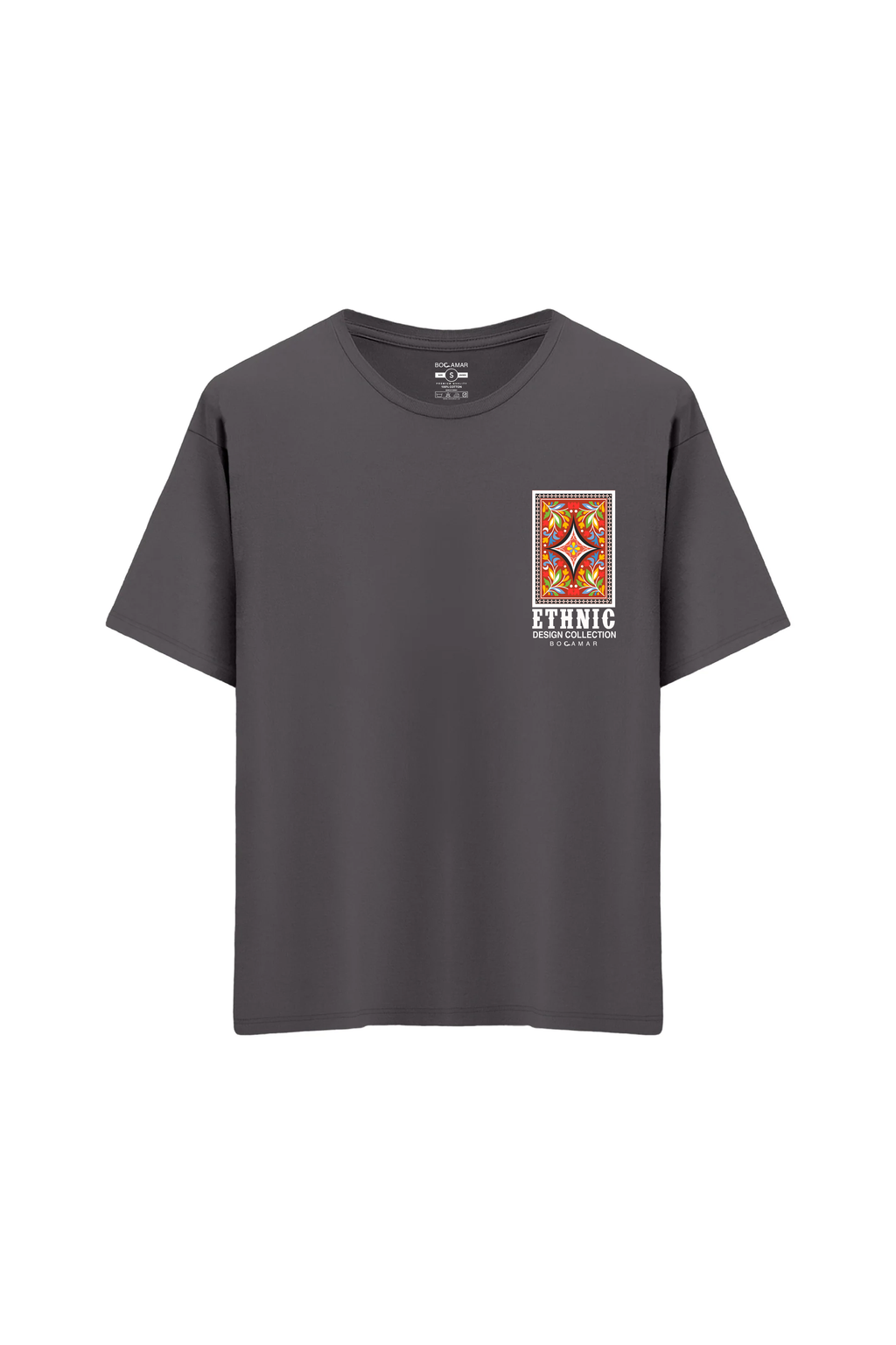 Oversize Unisex Bisiklet Yaka T-Shirt - ANTRASİT