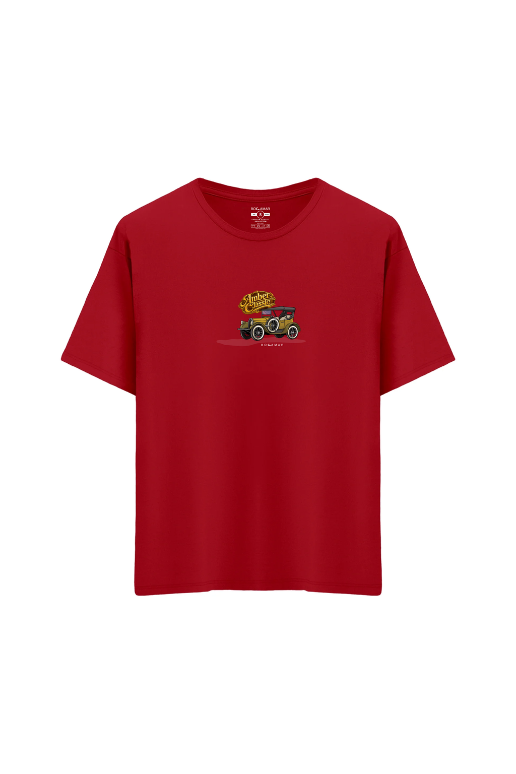 Oversize Unisex Bisiklet Yaka T-Shirt - KIRMIZI