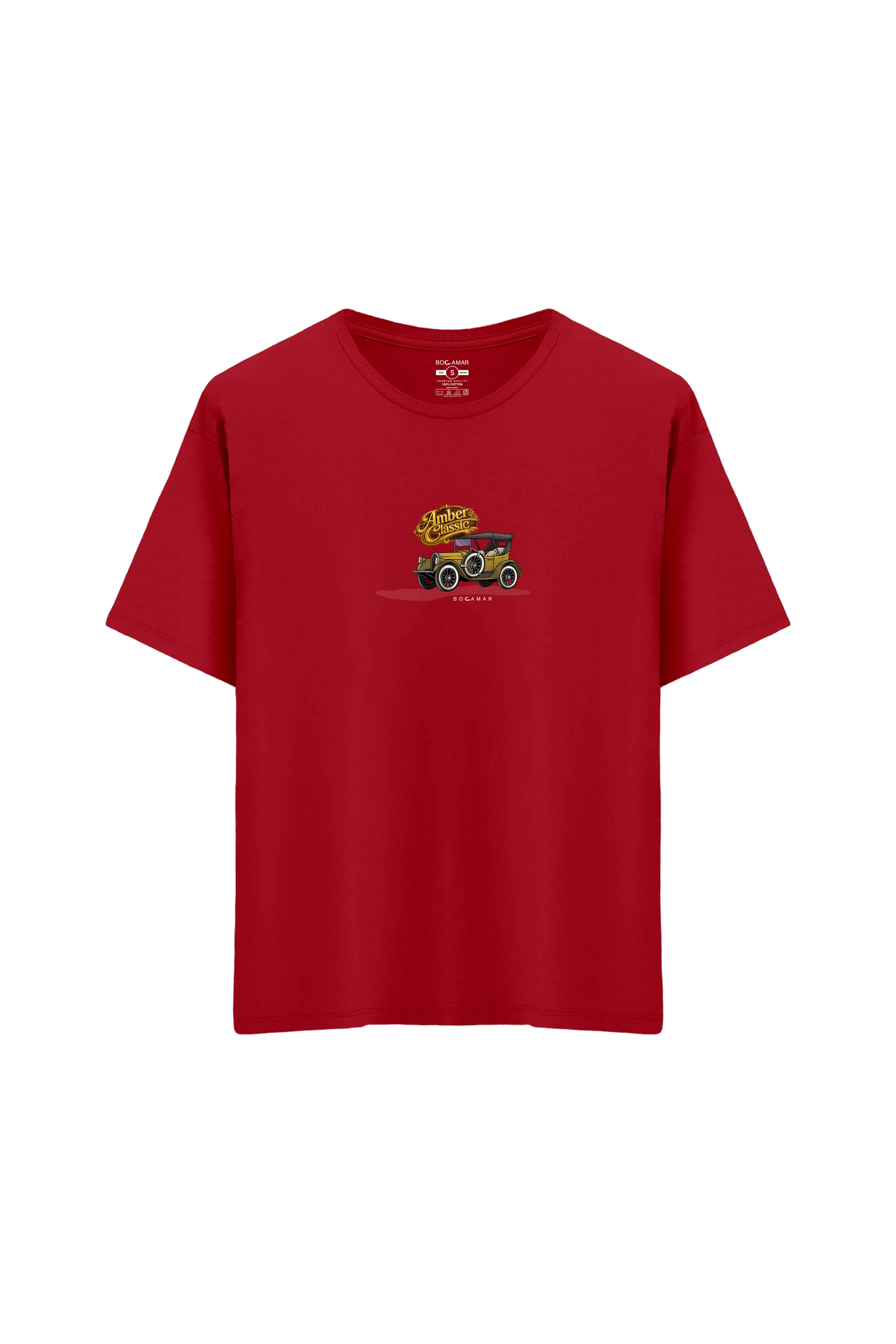 Oversize Unisex Bisiklet Yaka T-Shirt - KIRMIZI
