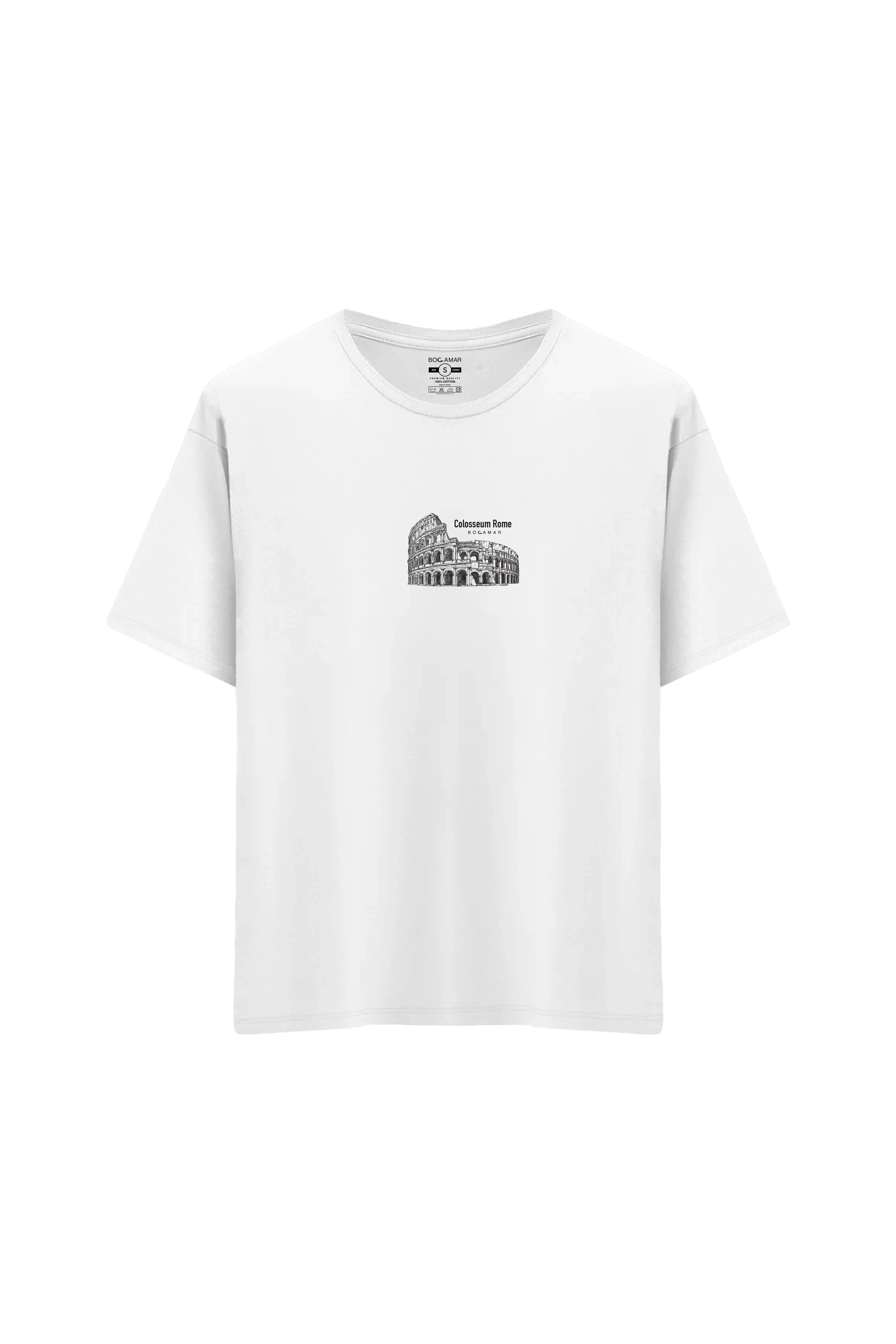 Oversize Unisex Bisiklet Yaka T-Shirt - BEYAZ