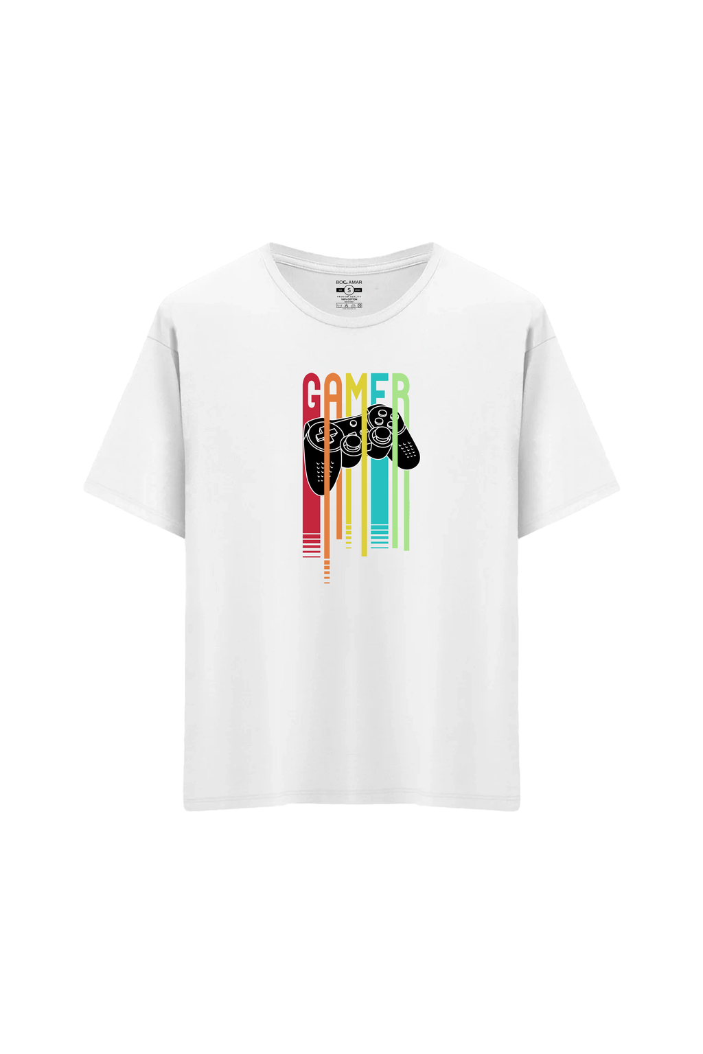 Oversize Unisex Bisiklet Yaka T-Shirt - BEYAZ