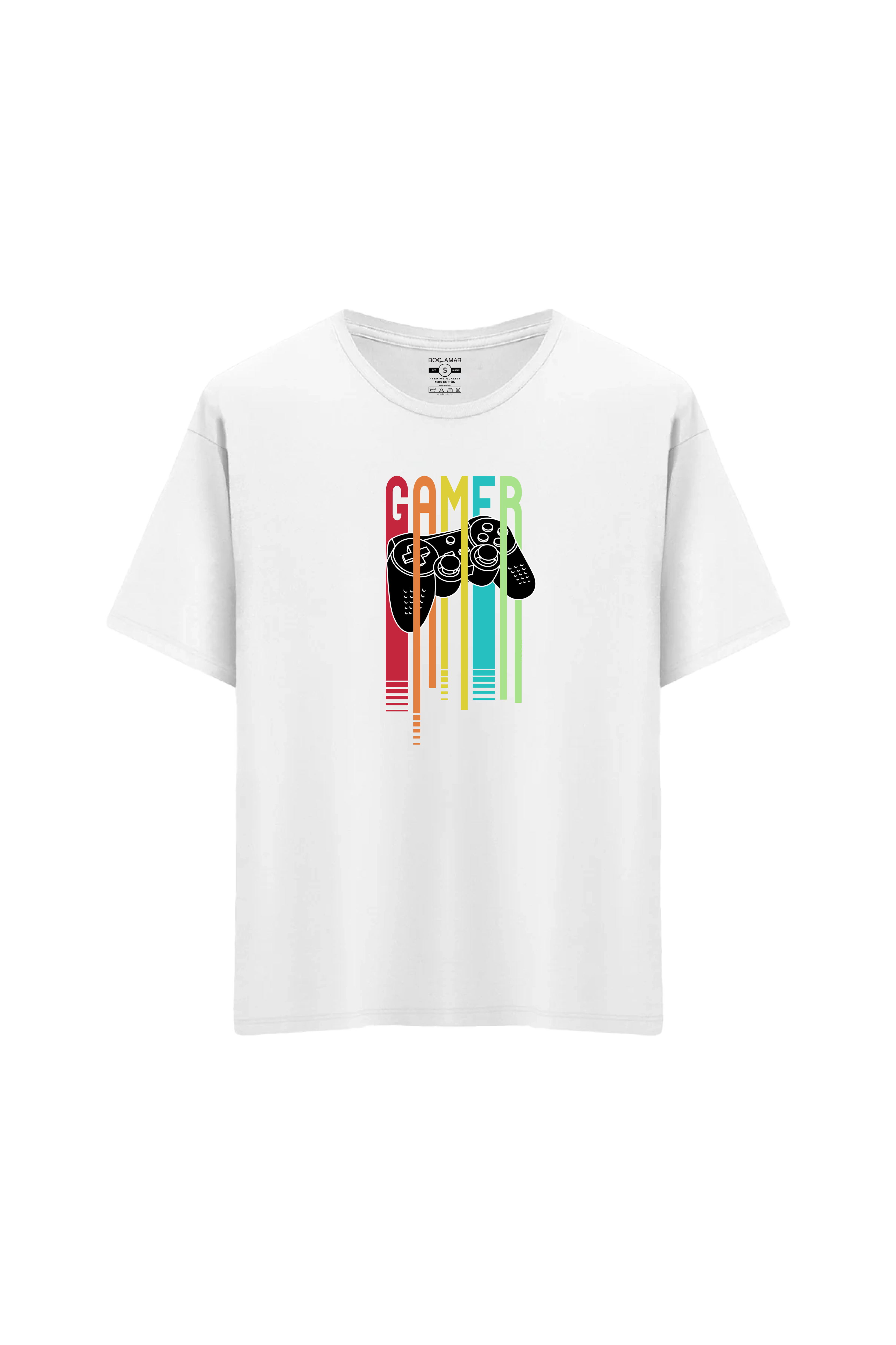 Oversize Unisex Bisiklet Yaka T-Shirt - BEYAZ