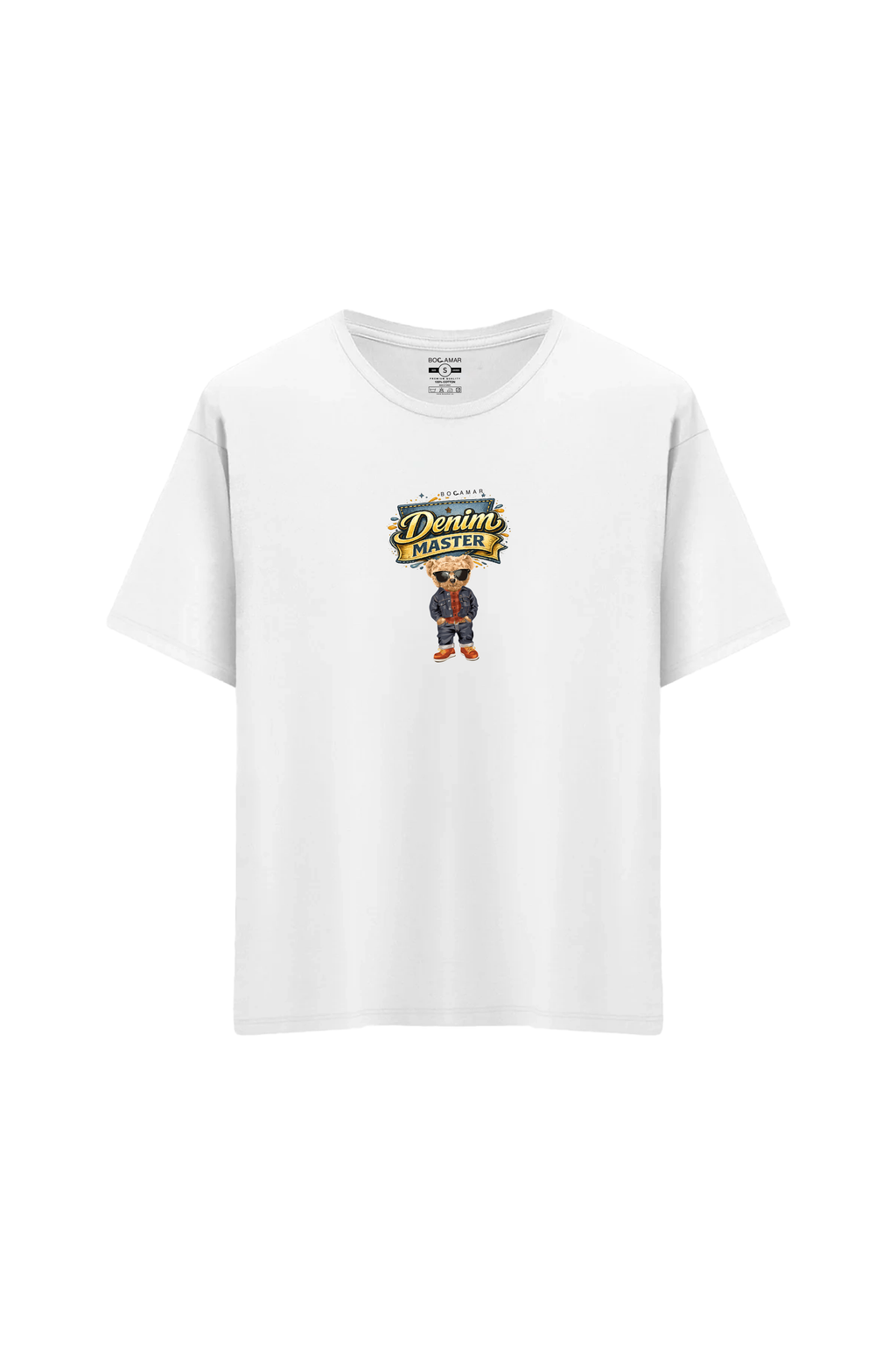 Oversize Unisex Bisiklet Yaka T-Shirt - BEYAZ
