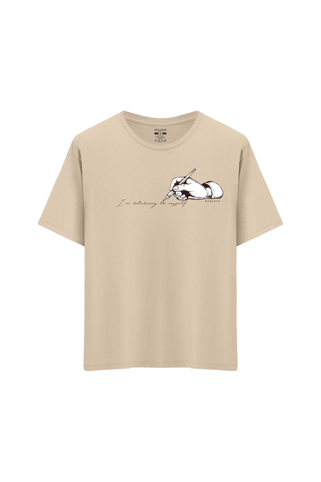 Oversize Unisex Bisiklet Yaka T-Shirt - KREM