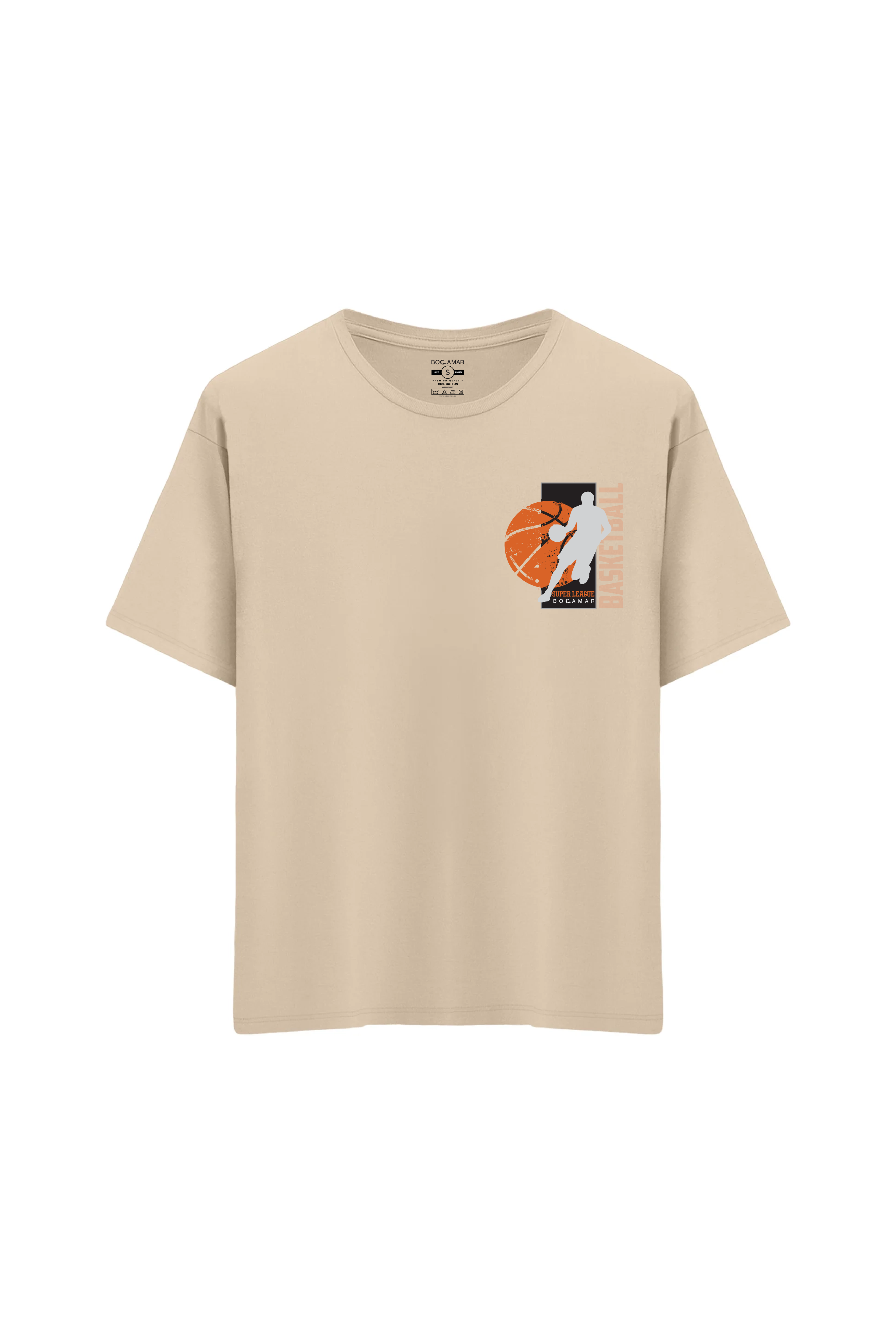 Oversize Unisex Bisiklet Yaka T-Shirt - KREM
