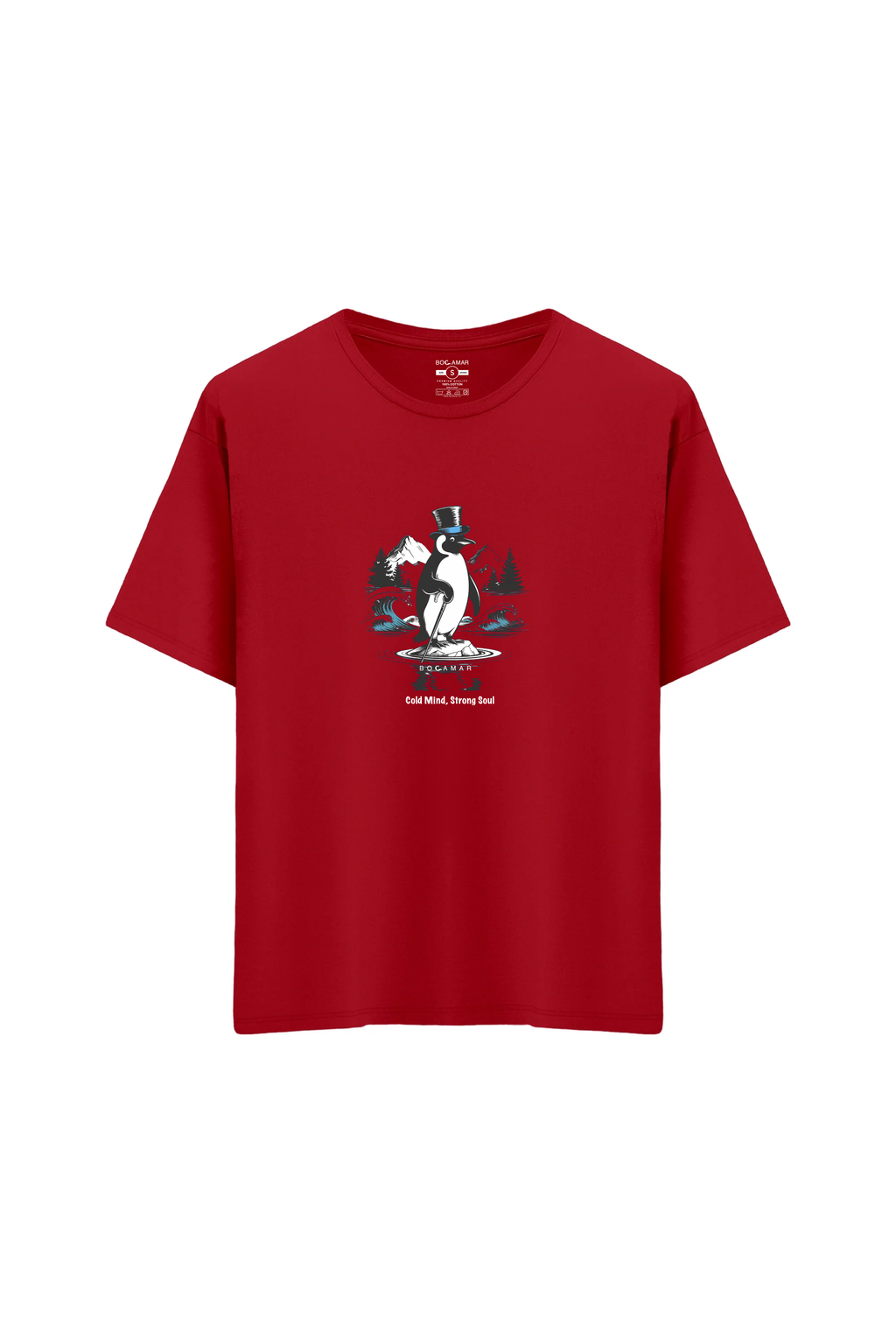 Oversize Unisex Bisiklet Yaka T-Shirt - KIRMIZI