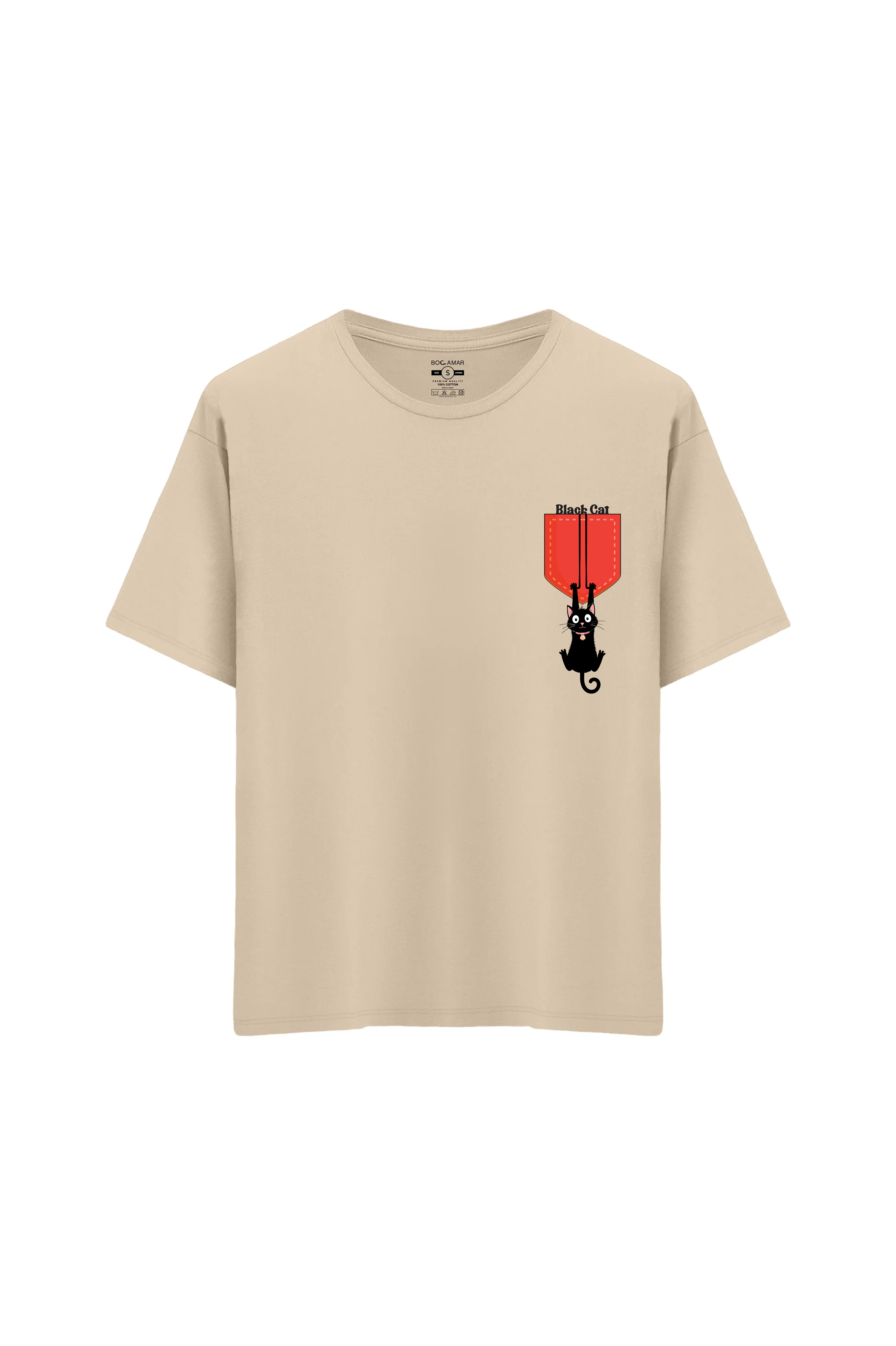 Oversize Unisex Bisiklet Yaka T-Shirt - KREM
