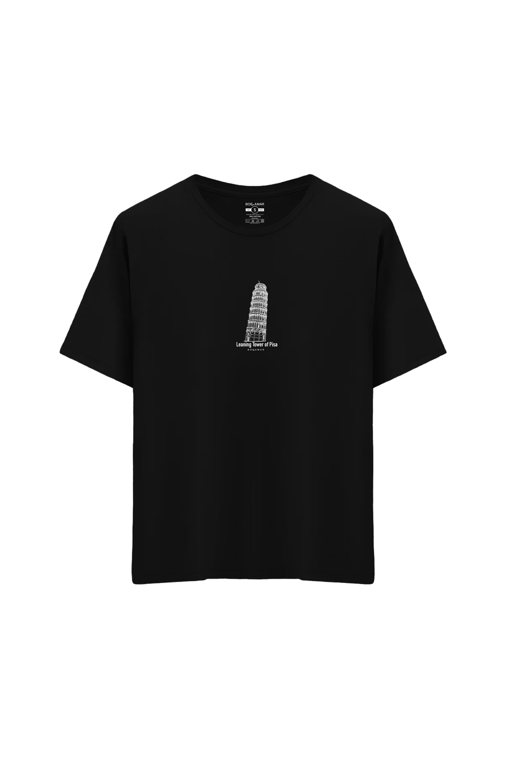 Pisa Kulesi Baskılı Oversize Unisex Bisiklet Yaka T-Shirt