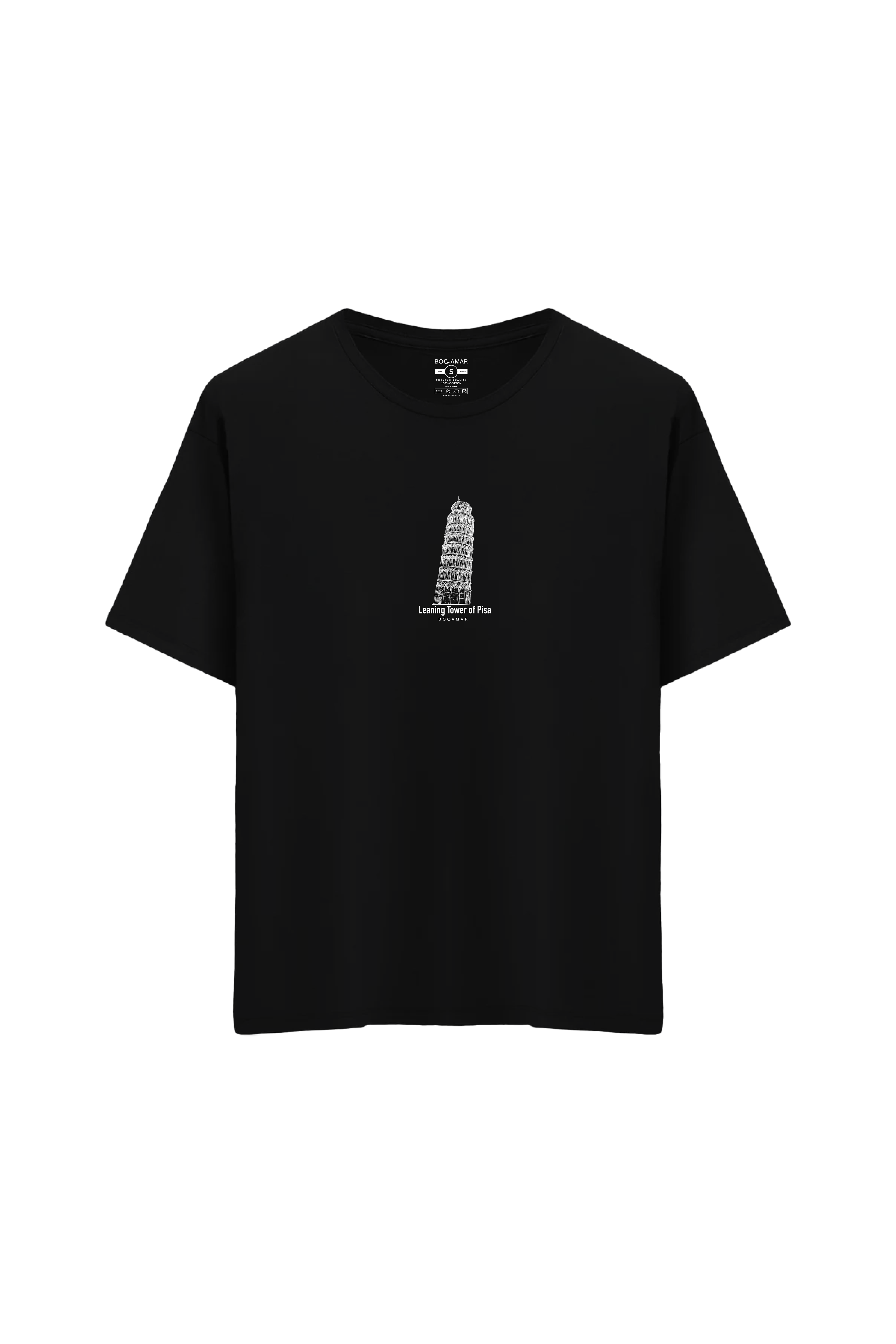 Pisa Kulesi Baskılı Oversize Unisex Bisiklet Yaka T-Shirt