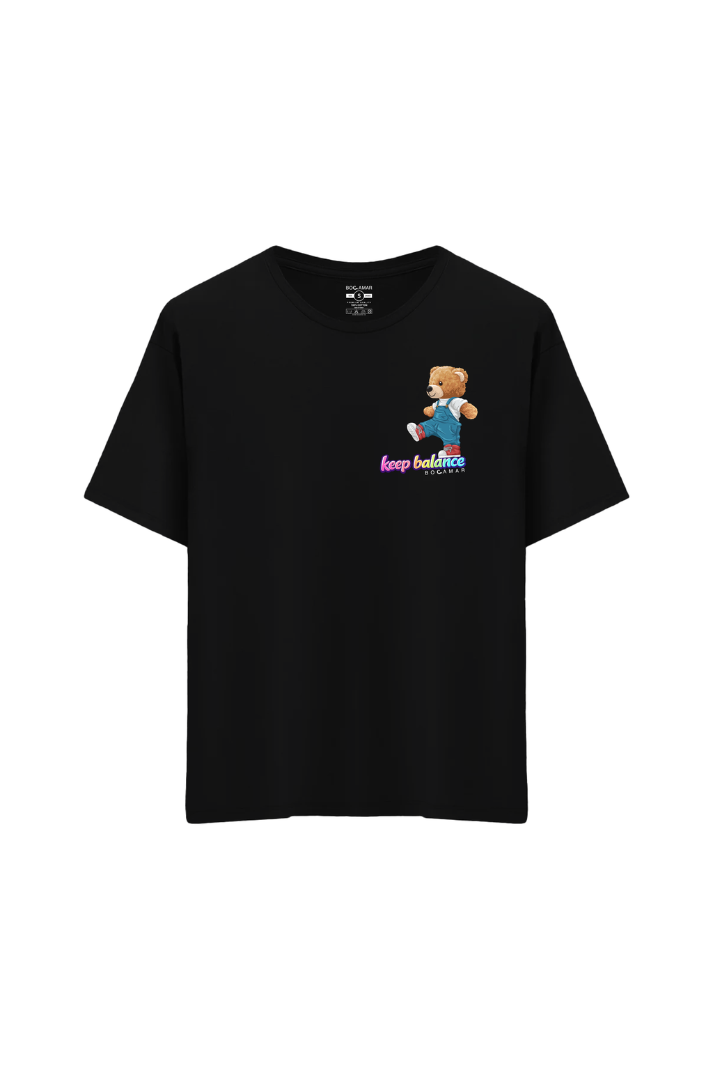 Ayı Baskılı Oversize Unisex Bisiklet Yaka T-Shirt - No.3