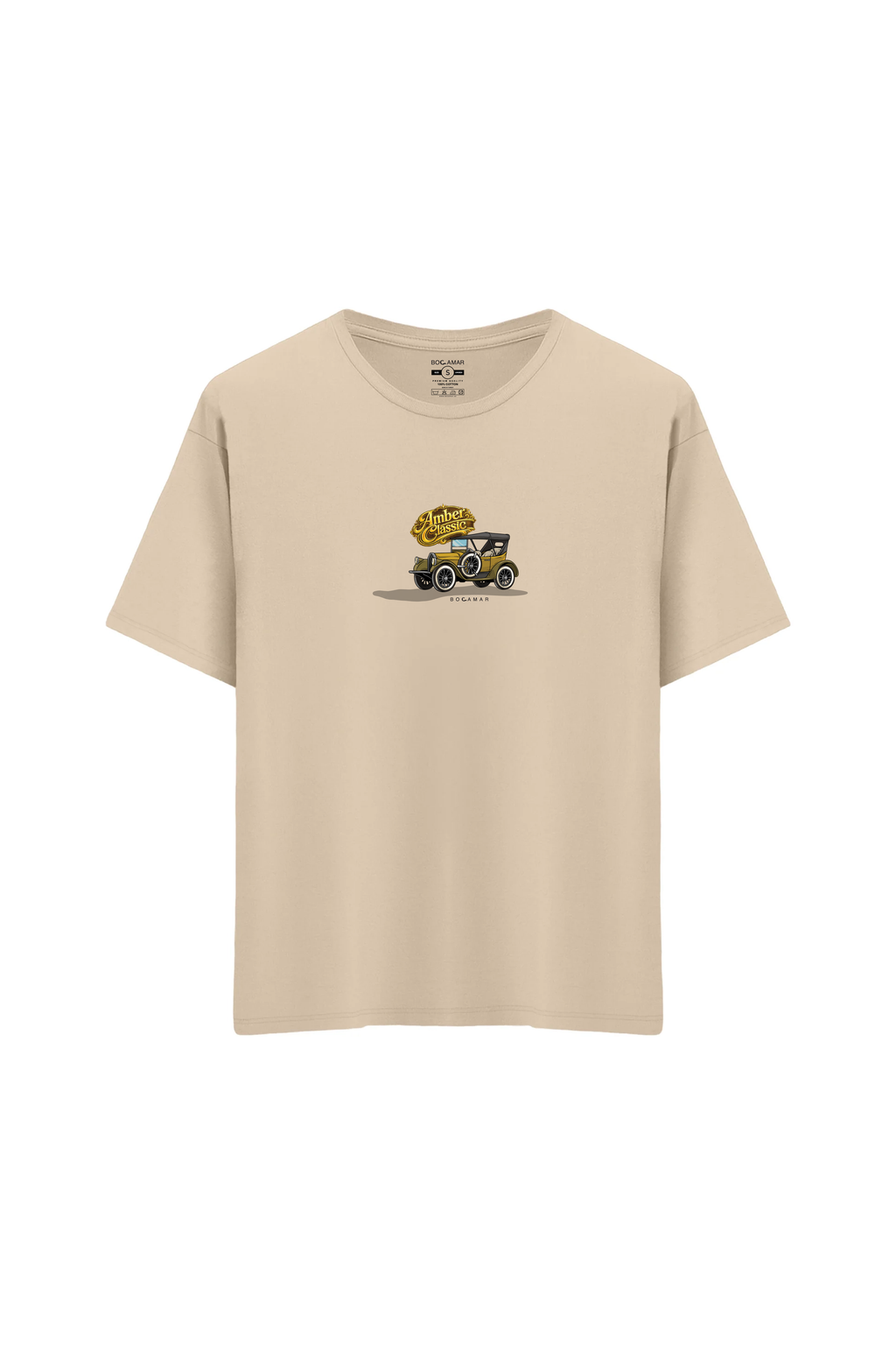 Oversize Unisex Bisiklet Yaka T-Shirt - KREM