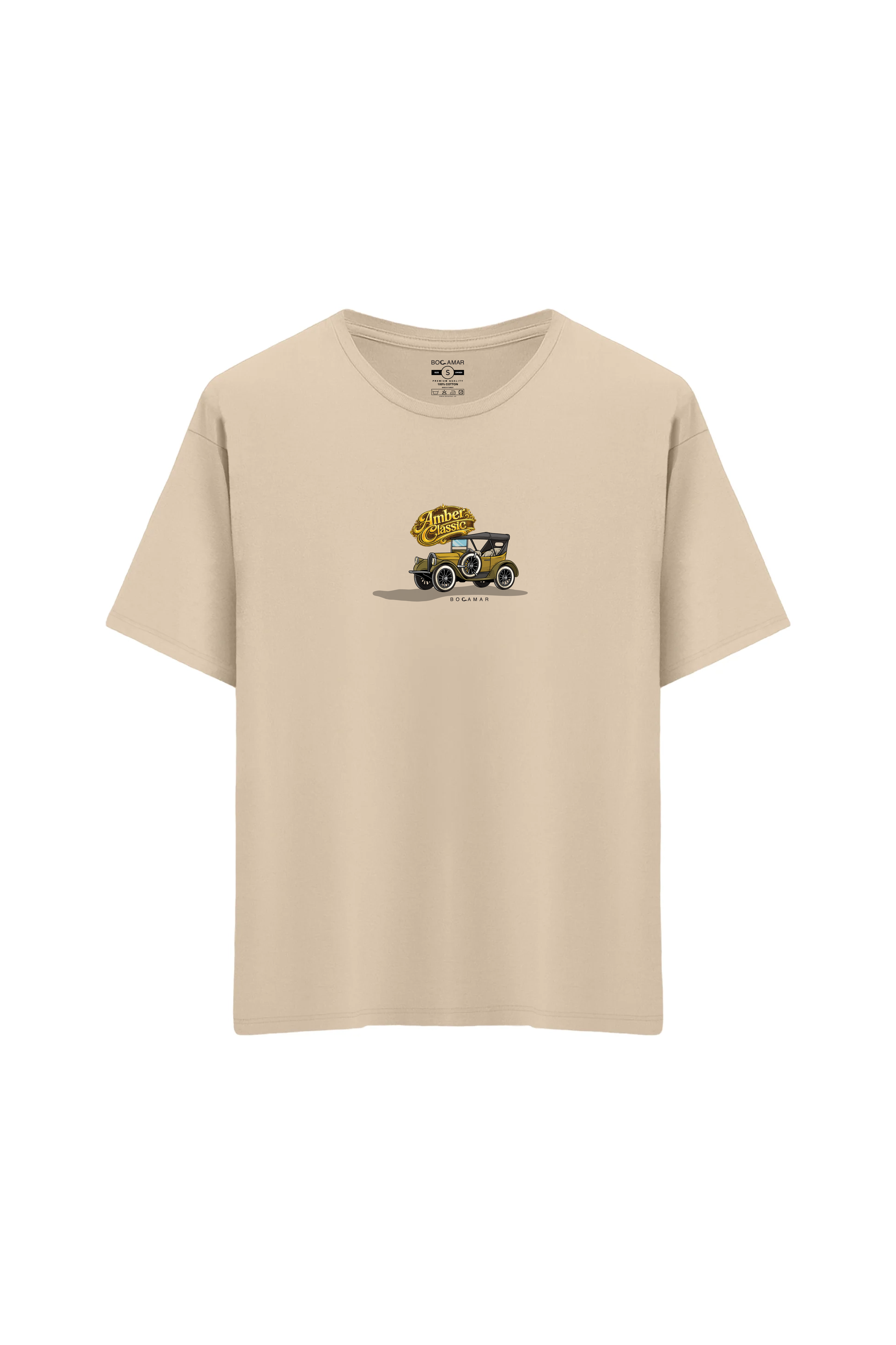 Oversize Unisex Bisiklet Yaka T-Shirt - KREM