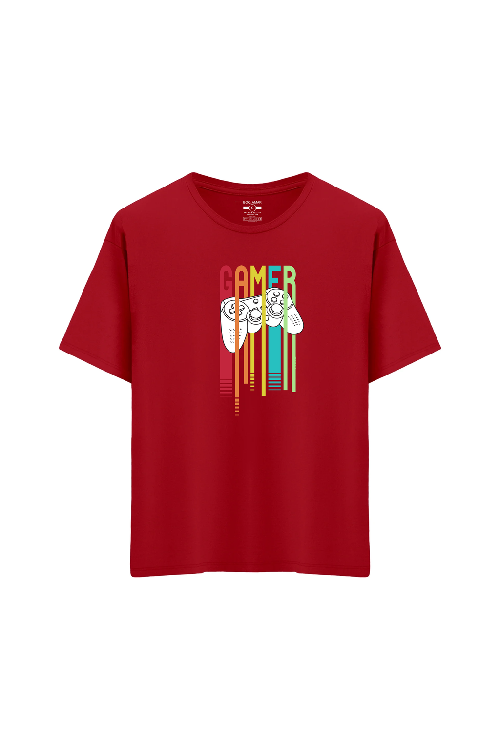 Oversize Unisex Bisiklet Yaka T-Shirt - KIRMIZI