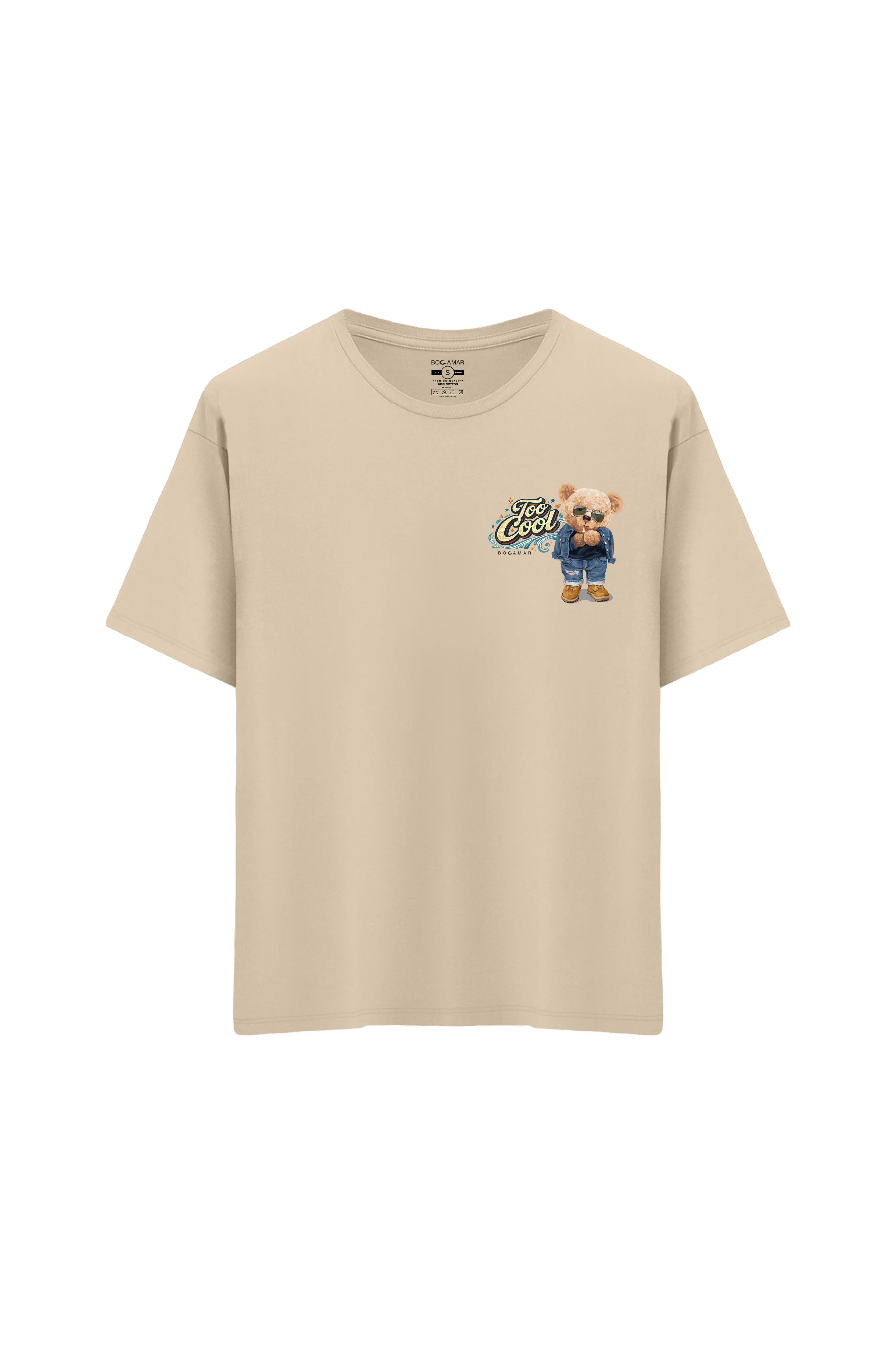 Oversize Unisex Bisiklet Yaka T-Shirt - KREM